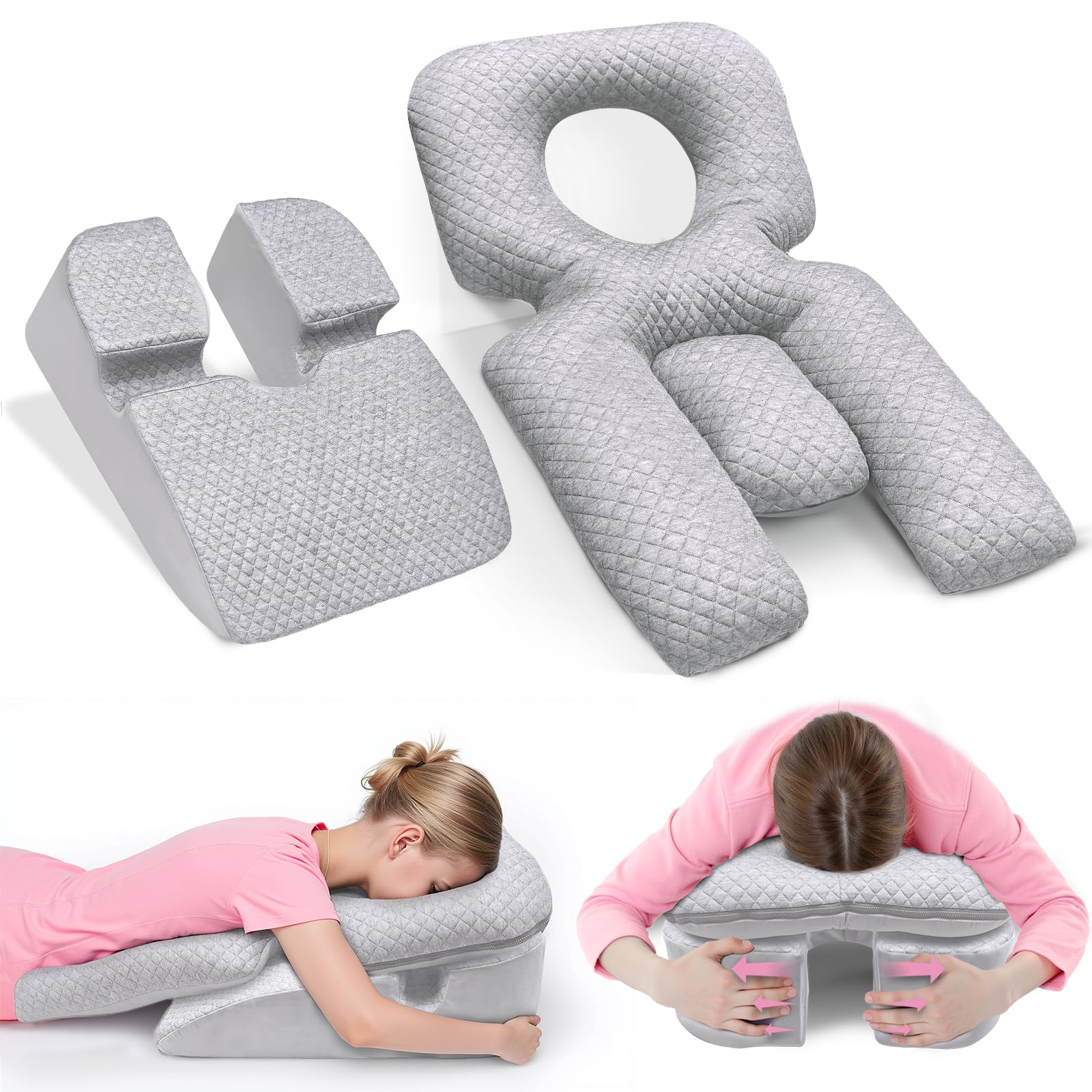 Novelledo Face Down Pillow After Eye Surgery,BBL Pillow After Surgery Stomach Sleeping Pillow,Home Massage Pillows Faces Down with Shredded Memory Foam and Removable Cover