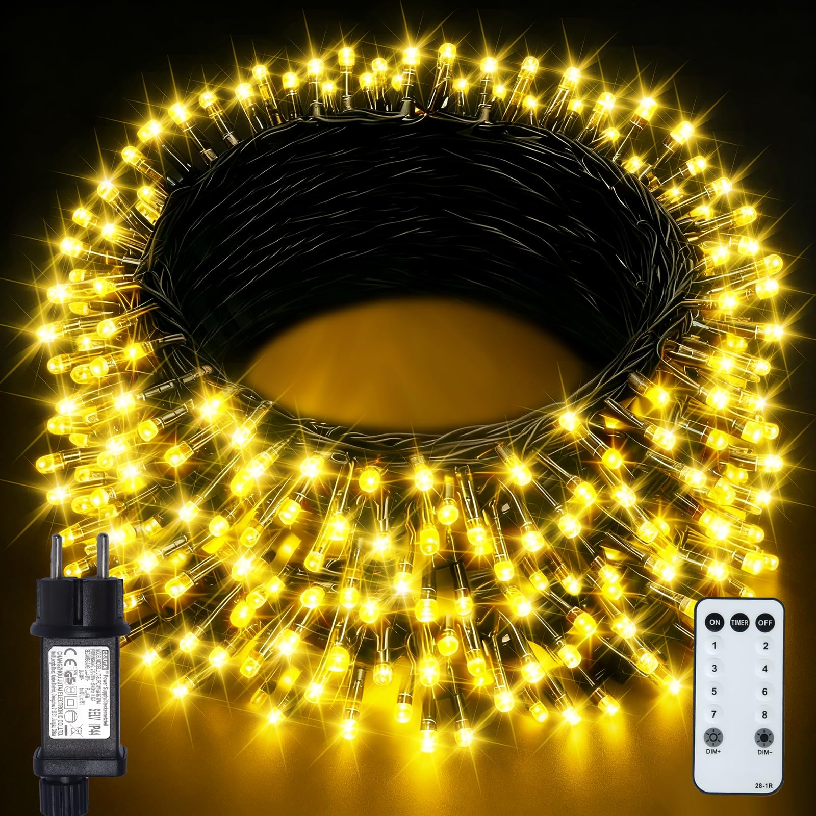 BIUDN 300LED Lichterkette Außen innen Warmweiße,15M Lichterkette Outdoor Strom mit IP44 8 Modi Timer Funktion 4 Helligkeitsstufen,Geeignet für Feiern,Weihnachtsbaum,Zimmereingänge,Gärten usw.