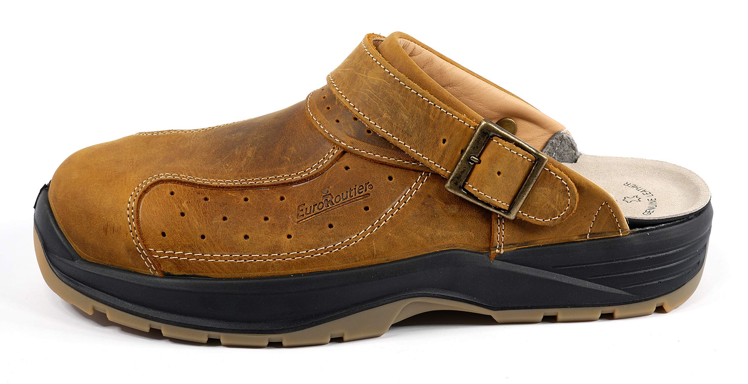 EUROROUTIER Premium Leather Tucson Brown, zuecos, zapatillas de seguridad certificadas SB A-E-FO SRC