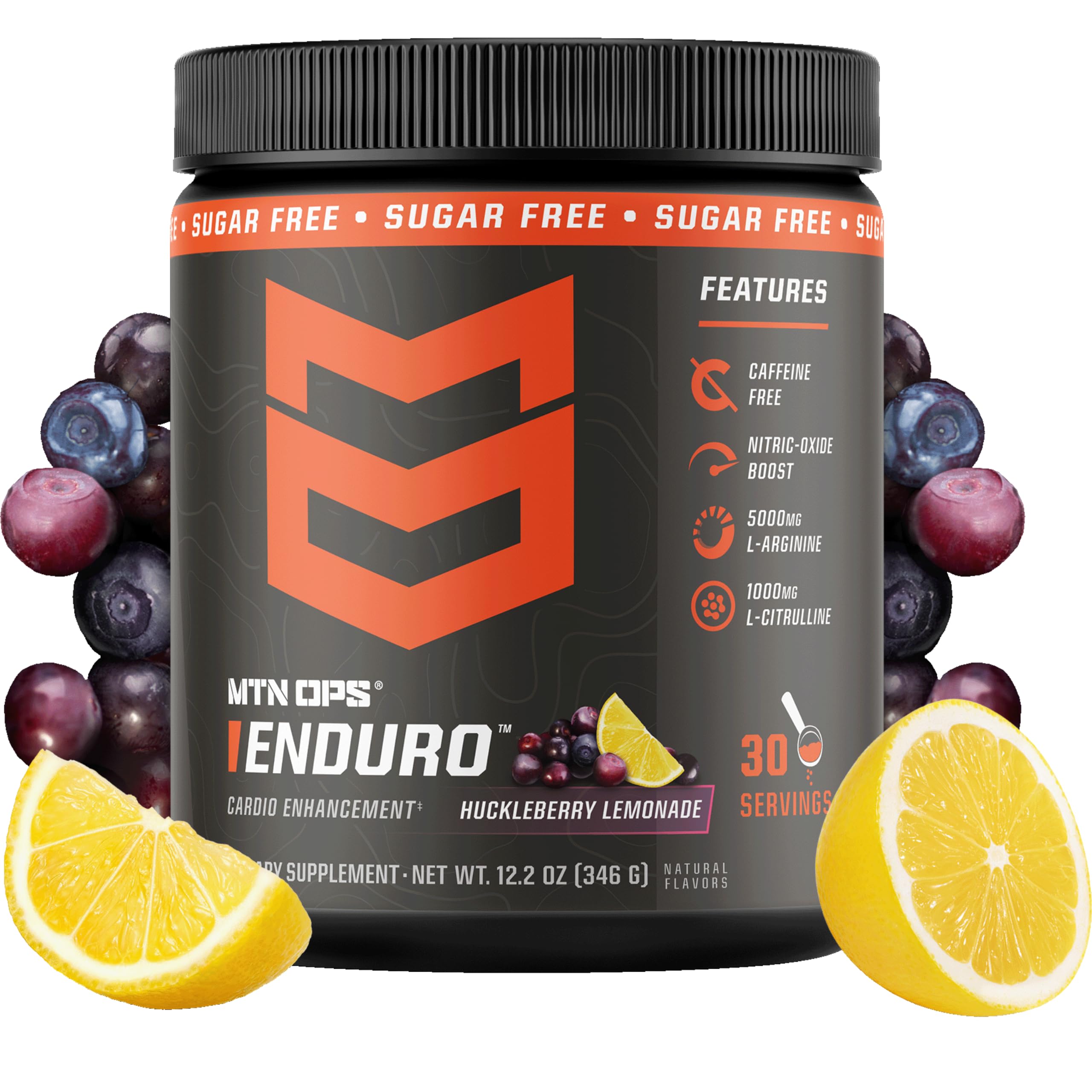 MTN OPS Pré-treino sem cafeína com L-arginina e L-citrulina, sabor Huckleberry Lemonade, 340 g