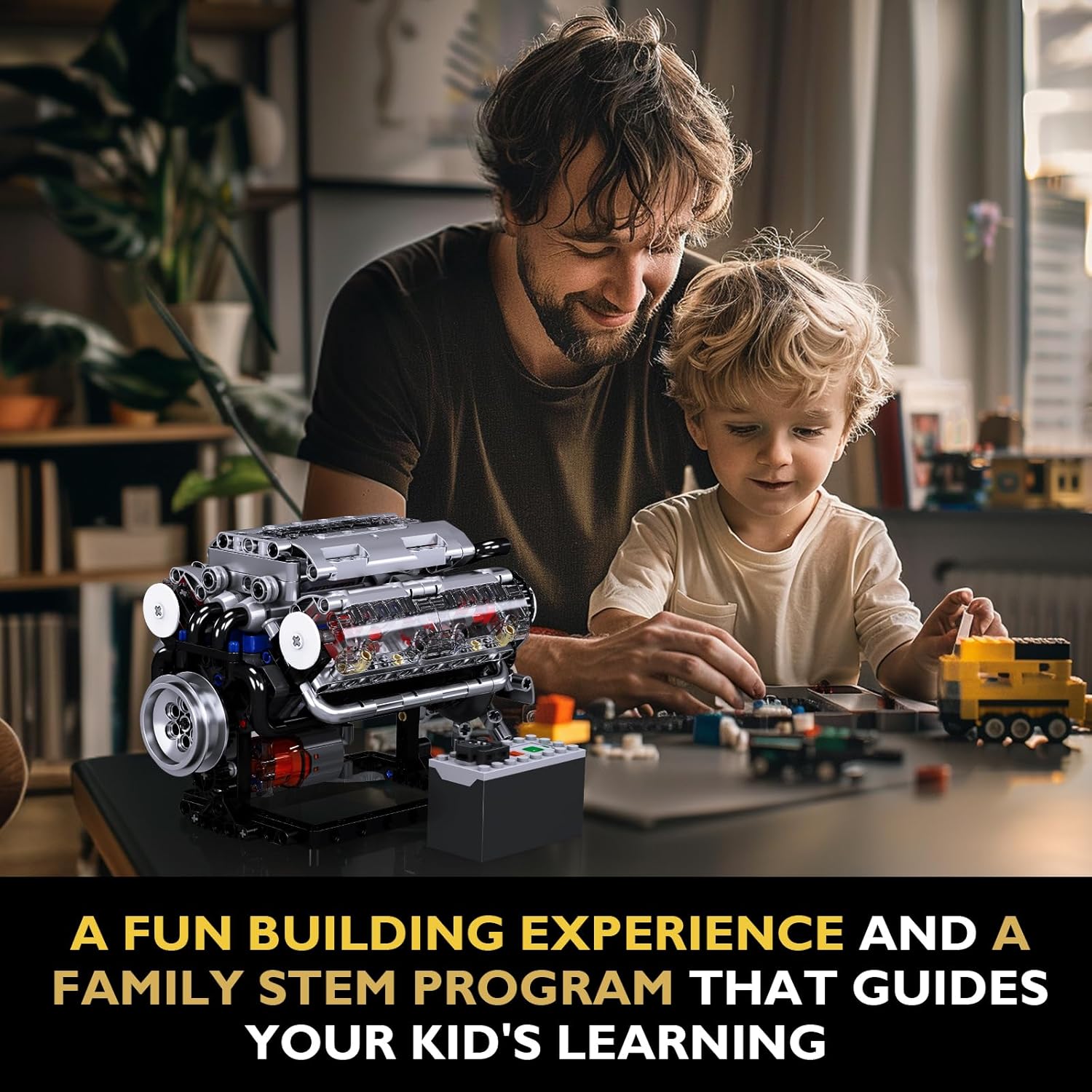 JMBricklayer V8 Engine Building Sets for Adults, Technic Electric Engine Model Kit with Motor and Battery Box, STEM Scale Model Building Toy Set, Ideal Gift for Adult