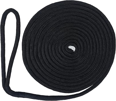 Double Braided Nylon Dock Lines - Premium Mooring Line Anchor Rope for Boats L 16.5 Ft/ 25 Ft/ 50Ft, D 3/8", 1/2", 5/8", Eyelet 12"