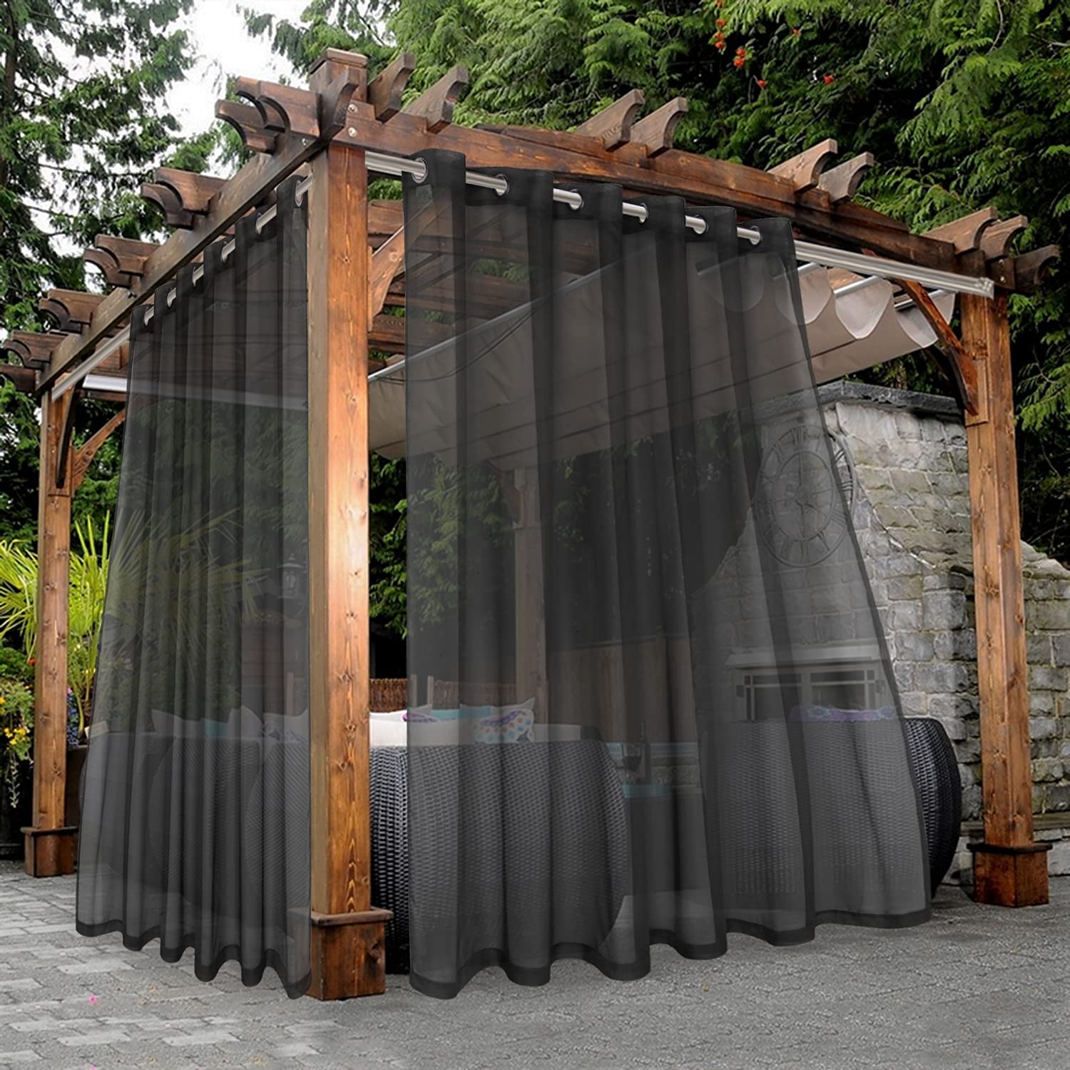 BONZER Outdoor Sheer Curtains for Patio Waterproof - 2 Panels Wide Grommet Indoor Voile Curtains for Living Room, Bedroom, Porch, Pergola, Cabana, 100 x 84 inch, Grey