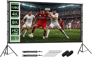 HOMCOM Telo Proiettore da 120 Pollici 4K/8K HD Formato 16:9 con 2 Treppiedi Pieghevoli, Schermo Proiettore Portatile Doppia Facciata, Grandangolo di 160 Gradi, per Casa Home Cinema Esterno, Bianco