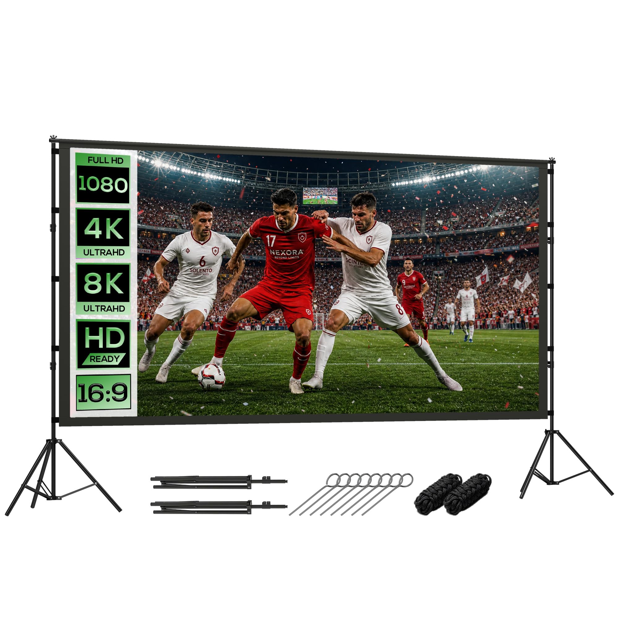 HOMCOM Pantalla de proyección con trípodes 120" 16:9 HD 4K/8K, 309Lcm, pantalla videoproyector portátil de doble cara, 2 trípodes plegables, ángulo de visión 160°, para cine en casa, oficina, viaje
