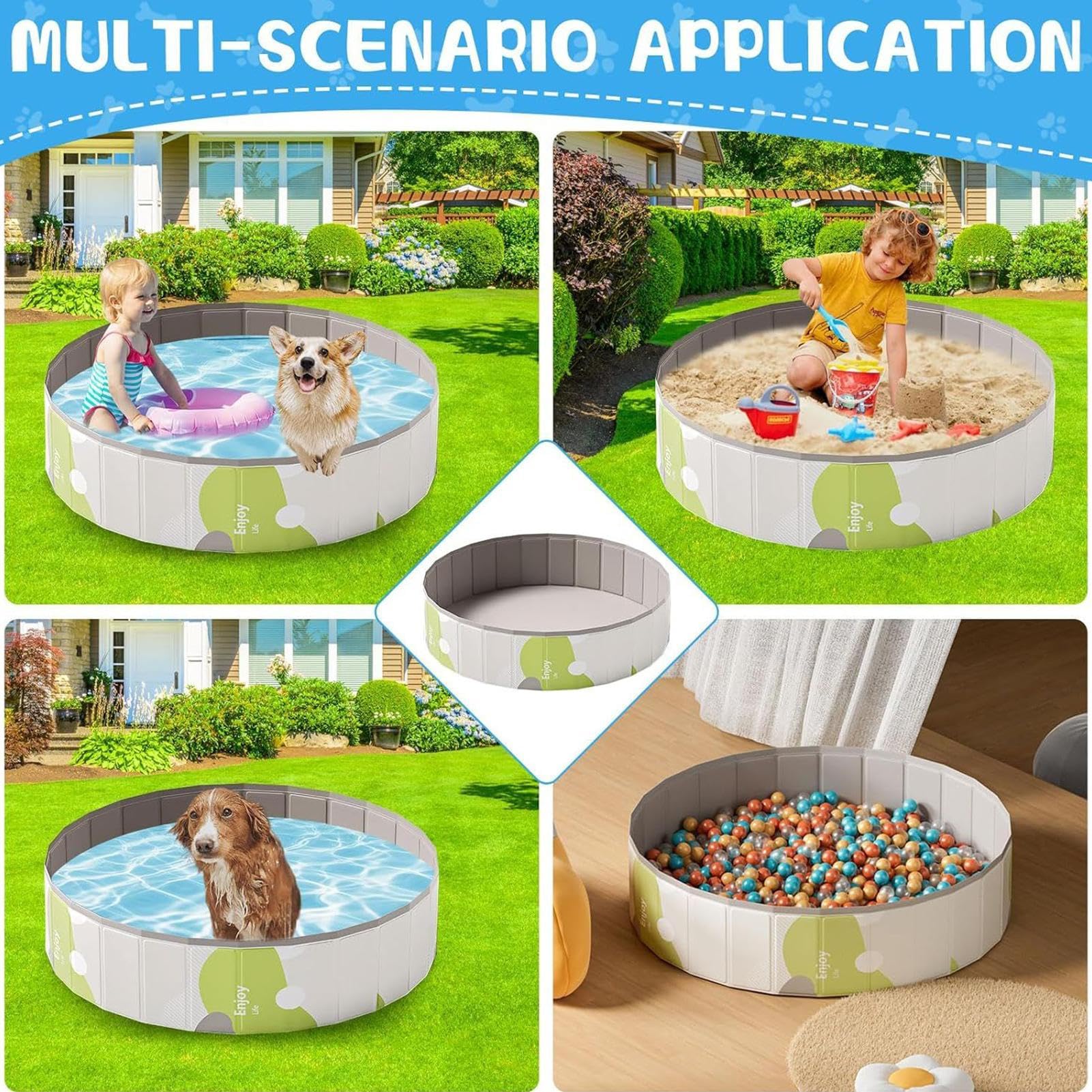 Faltbarer Hundepool, nicht aufblasbares Watbecken, tragbare Haustier-Badewanne, faltbarer Vorratstank für Baby, Bad, Spielen, Outdoor, Indoor, Hinterhof, Camping, Park, 80 x 20 cm