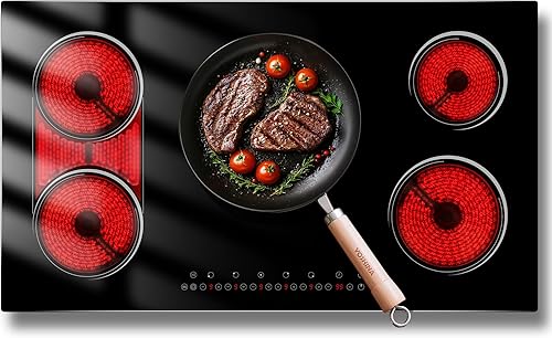 Estufa eléctrica de 5 quemadores de 36 pulgadas, estufa eléctrica integrada de 9600 W, placa de cerámica de 36 pulgadas con control táctil, quemador