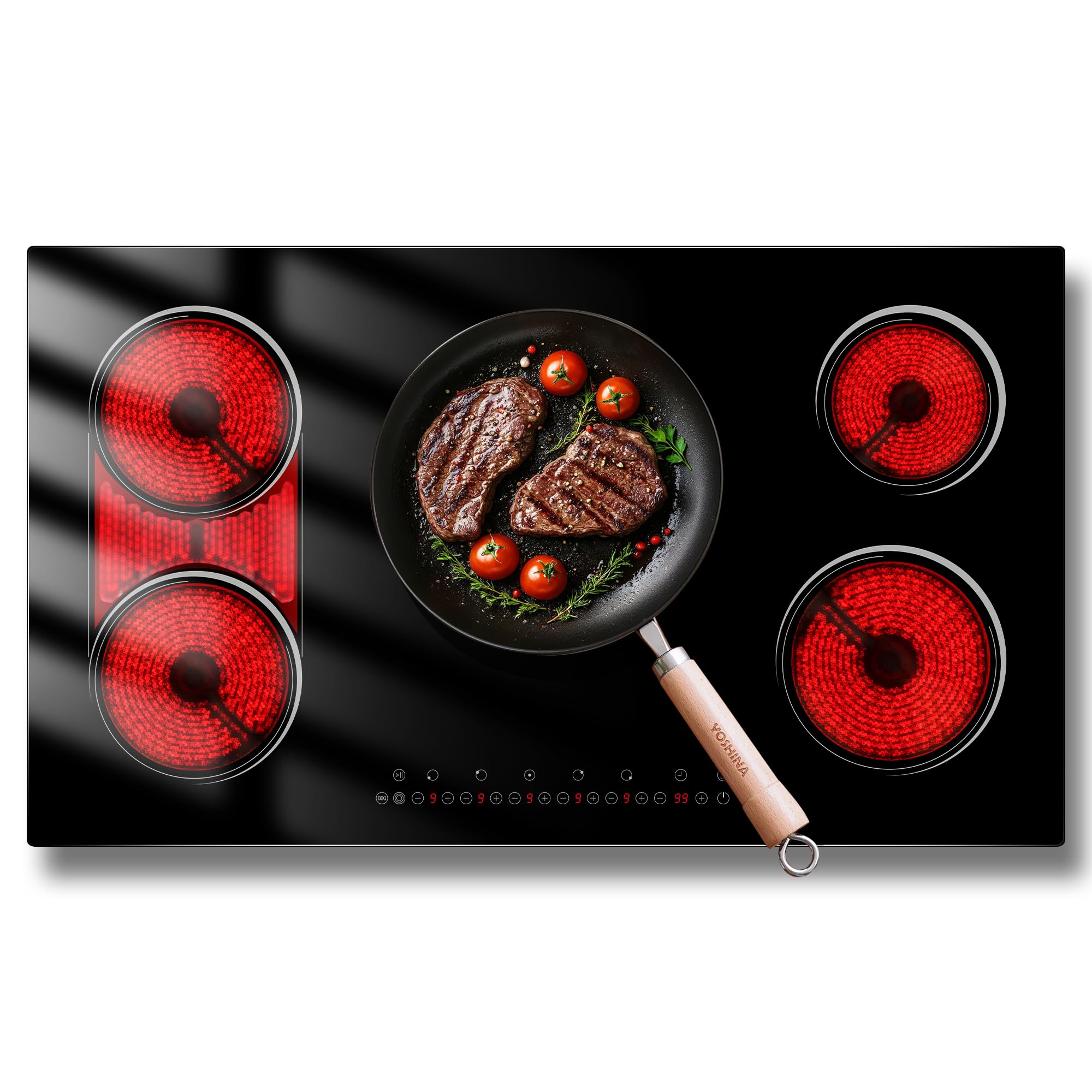 5 Burner Electric Cooktop 36 Inch, Built-in Electric Stove Top 9600W, 220V