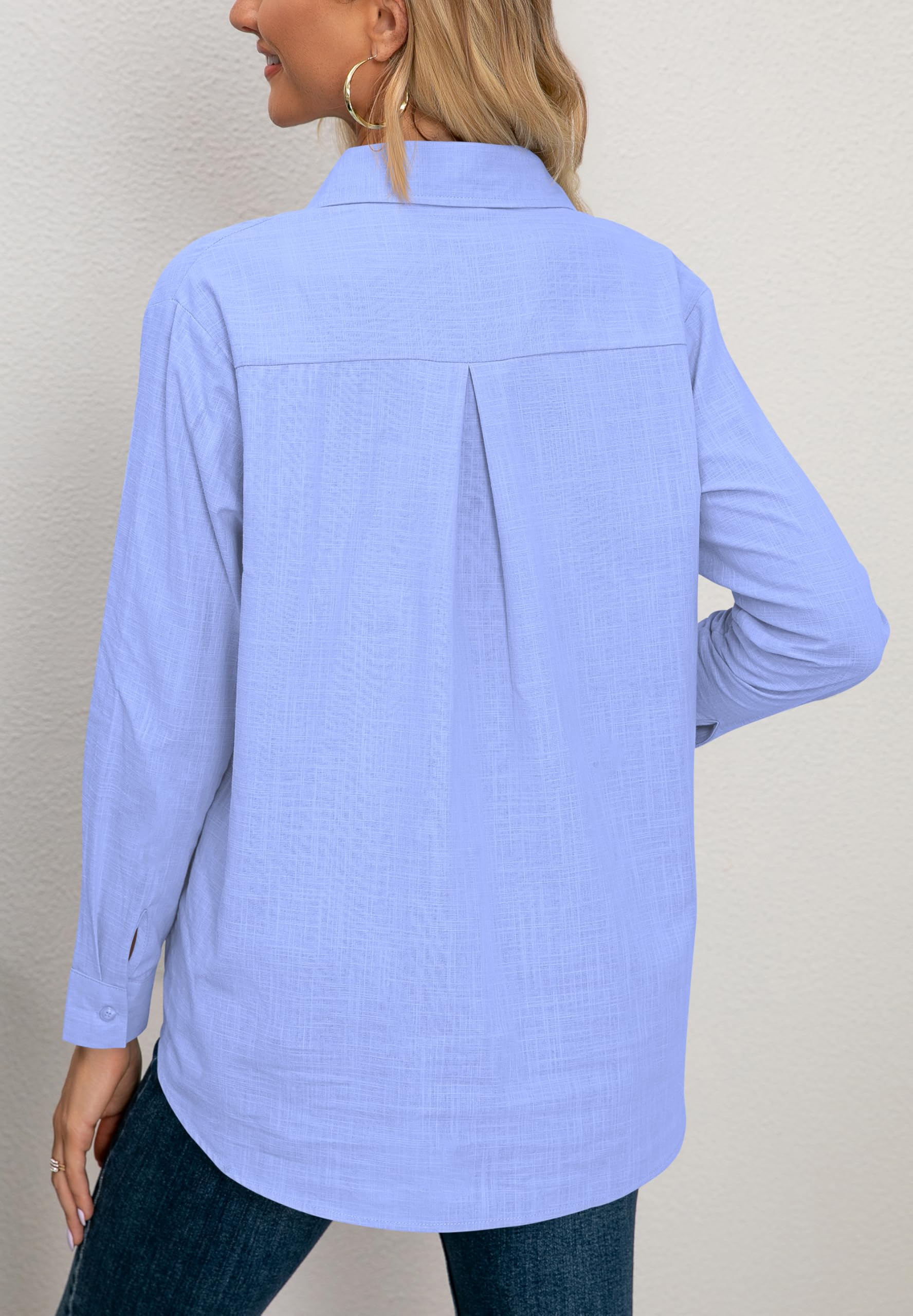 NONSAR - Blusa para mujer, manga larga, con cuello en V, elegante, informal, con botones, blusas
