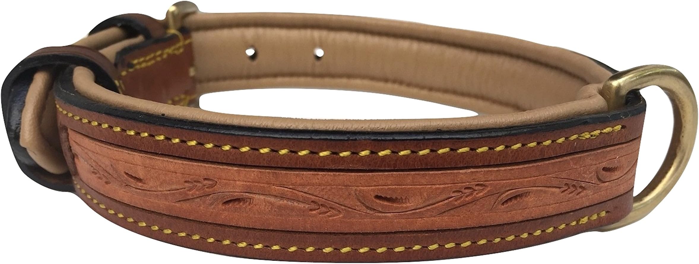 Custom Leather Padded Dog Collar, Hand Tooled, Medium Brown