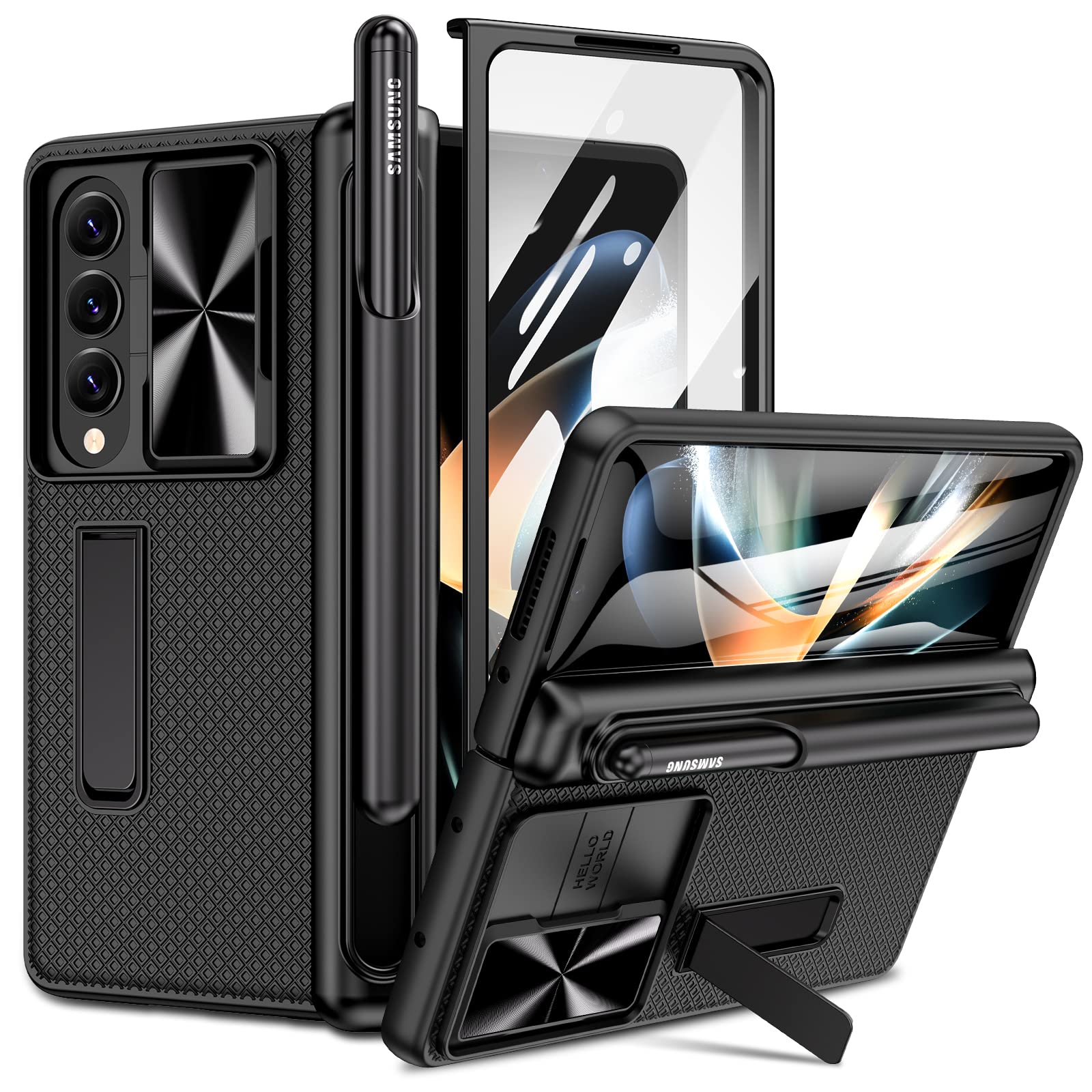 Maxdara for Z Fold 4 Case, Samsung Z Fold 4 Case with S Pen Holder & Hinge Protection & Slide Camera Cover & Built-in Screen Protector & Kickstand Full-Body Phone Case for Galaxy Z Fold 4(red)