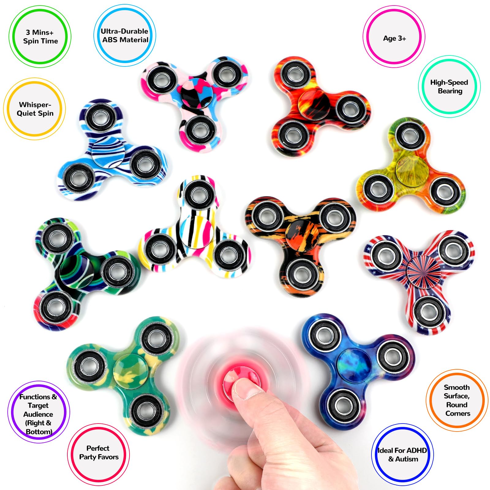 SCIONE Spinner Fidget 12 pièces Jouets Contre Le Stress et l'anxiété Cadeau pour Les Enfants et Les Adultes Jouet à Doigts avec roulement Jouet à Main coloré pour Les Enfants et Les Adultes