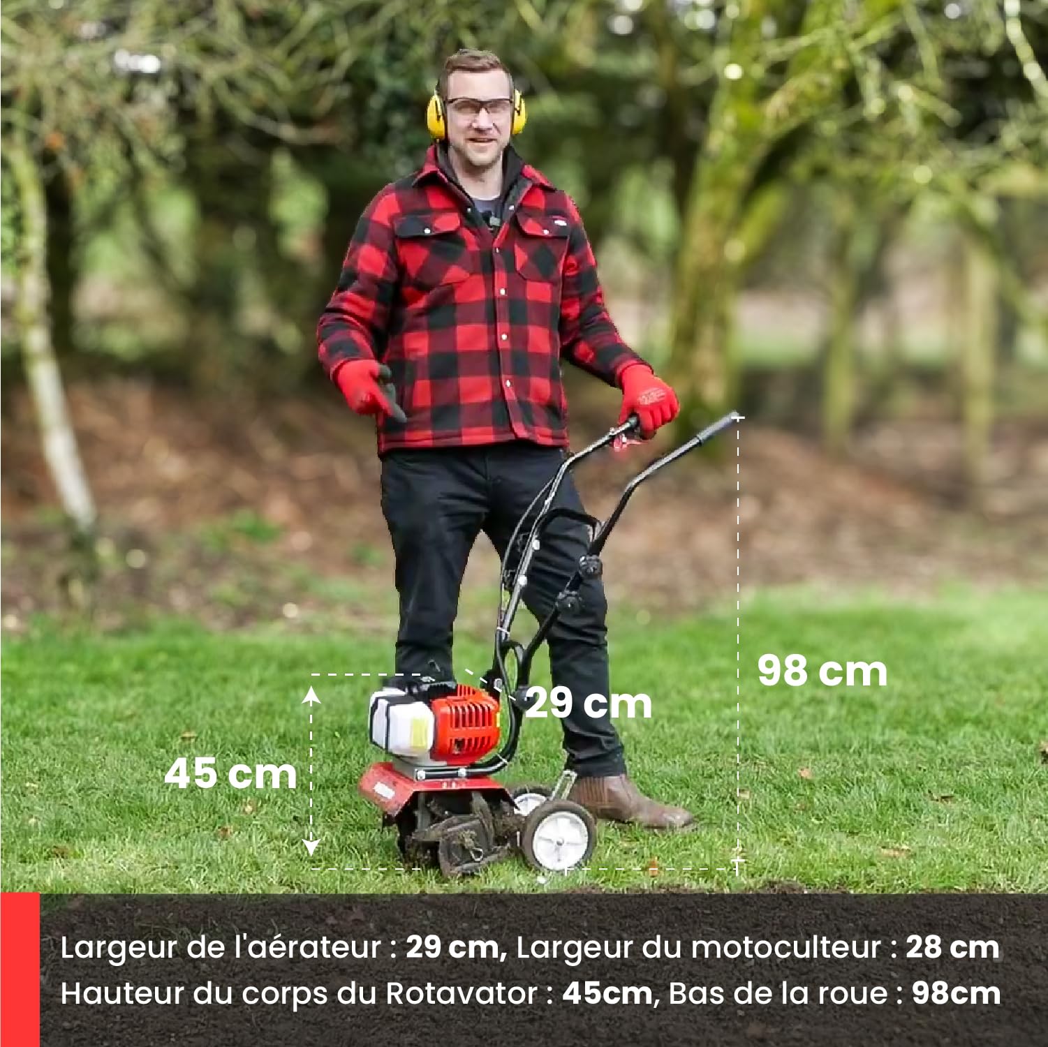 BU-KO 52CC Moteur de motoculteur à Essence de Jardin 3HP 2 Temps cultivateur de Sol à Gazon Rotovator Moteur léger Compact Puissant poignées sûres 1 Ans de Garantie
