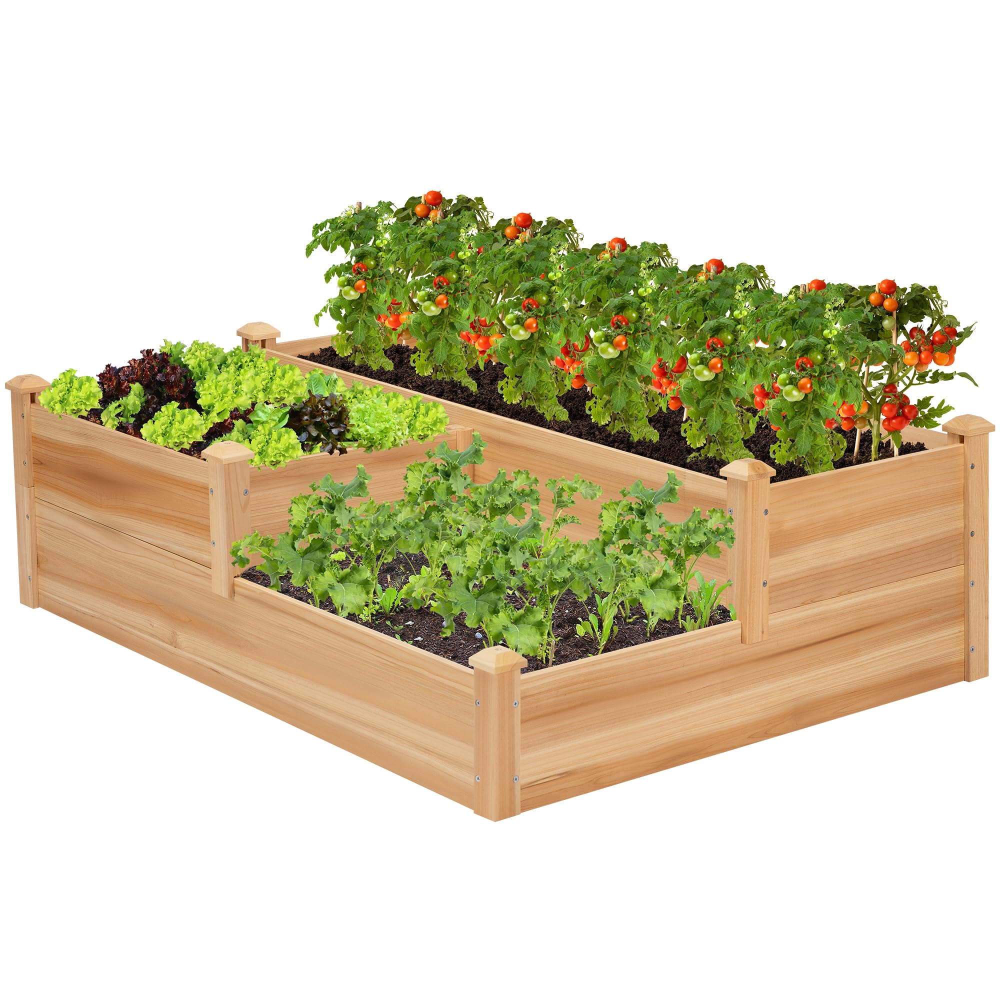 VIVOSUN 3-Tier 3-Grid Wooden Raised Garden Bed
