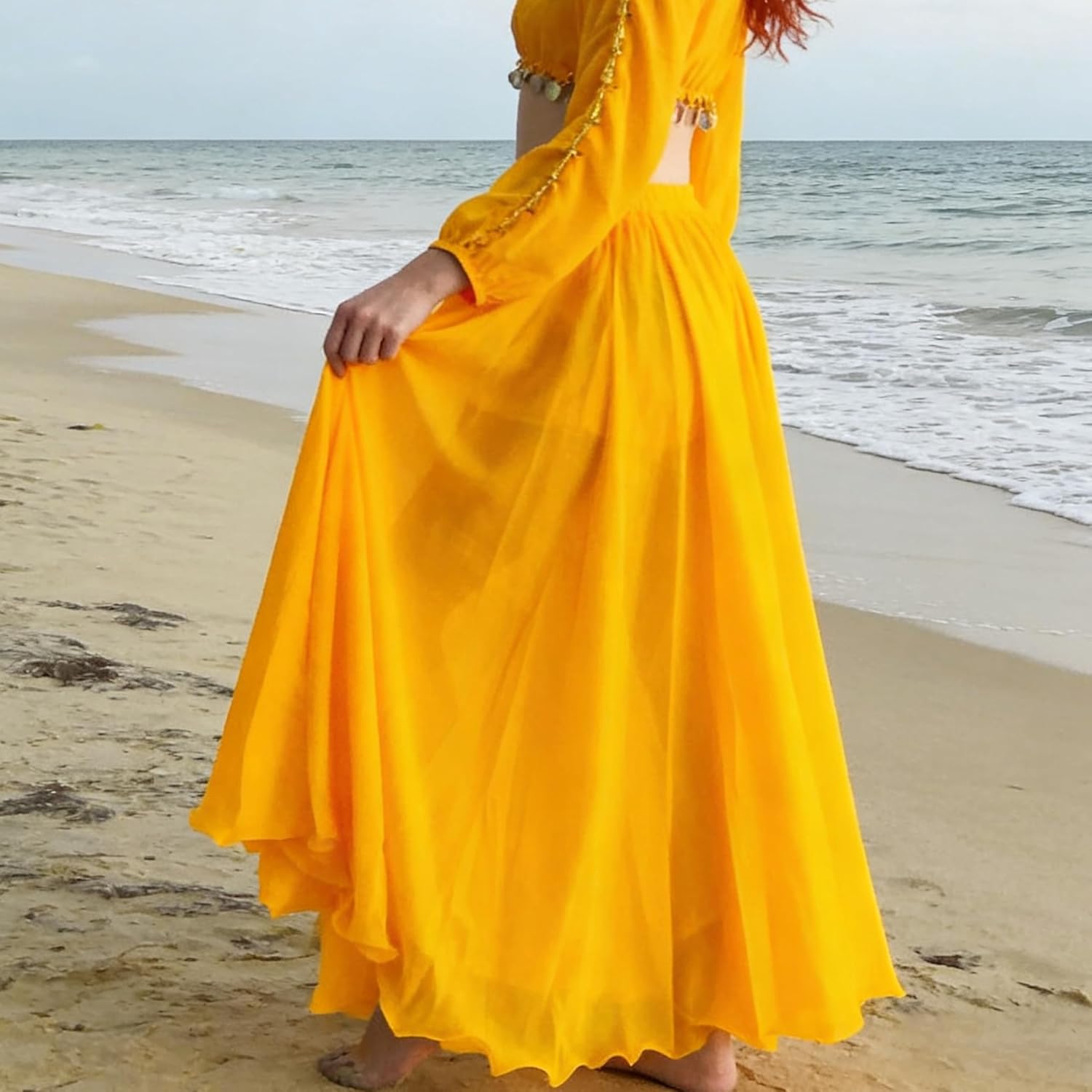 Wuchieal Women's Belly Dance Skirts Tribal Chiffon Full Skirts,Praise Dance Skirt,Mexican Skirt - Image 3