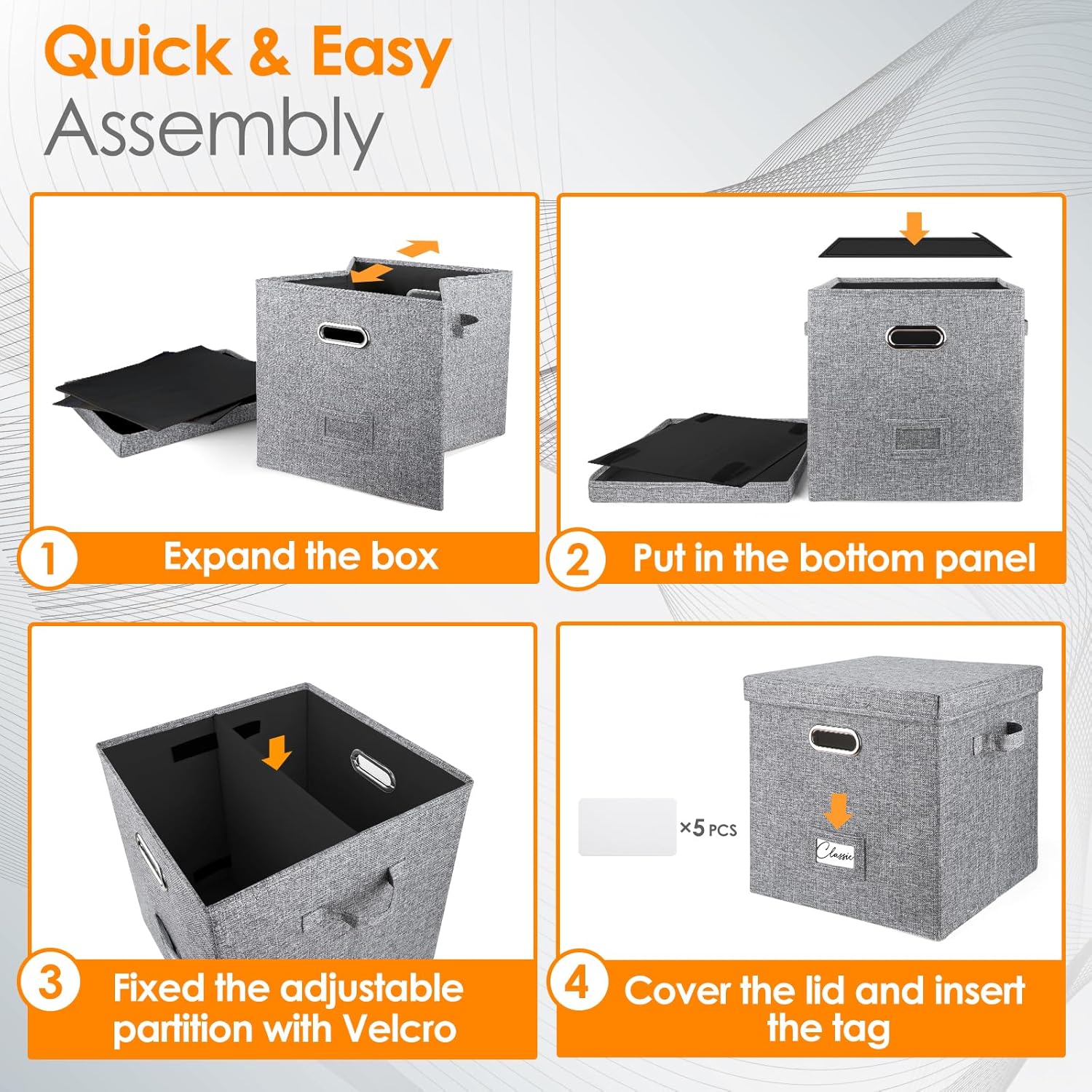 Vinyl Record Storage Box Set of 2 - for 100+ Single LPs (12-Inch), Stackable Albums Linen Crate with Lid, Play Music Collection Holder, Document File Folder Cabinet Organizer Case with Handle
