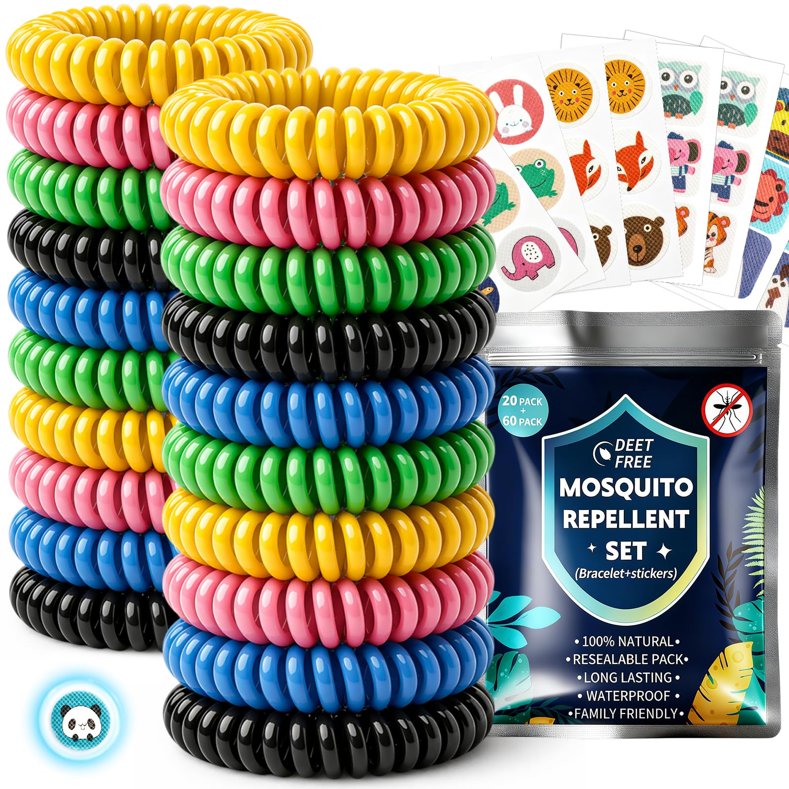 Mückenarmband Mückenschutz Armband Mückenpflaster Set - 20 Anti Mücken Armband + 60 Moskito Pflaster für Camping Zubehör Gadgets Reise Urlaub Must Haves Summer Outdoor Gegen Mücken