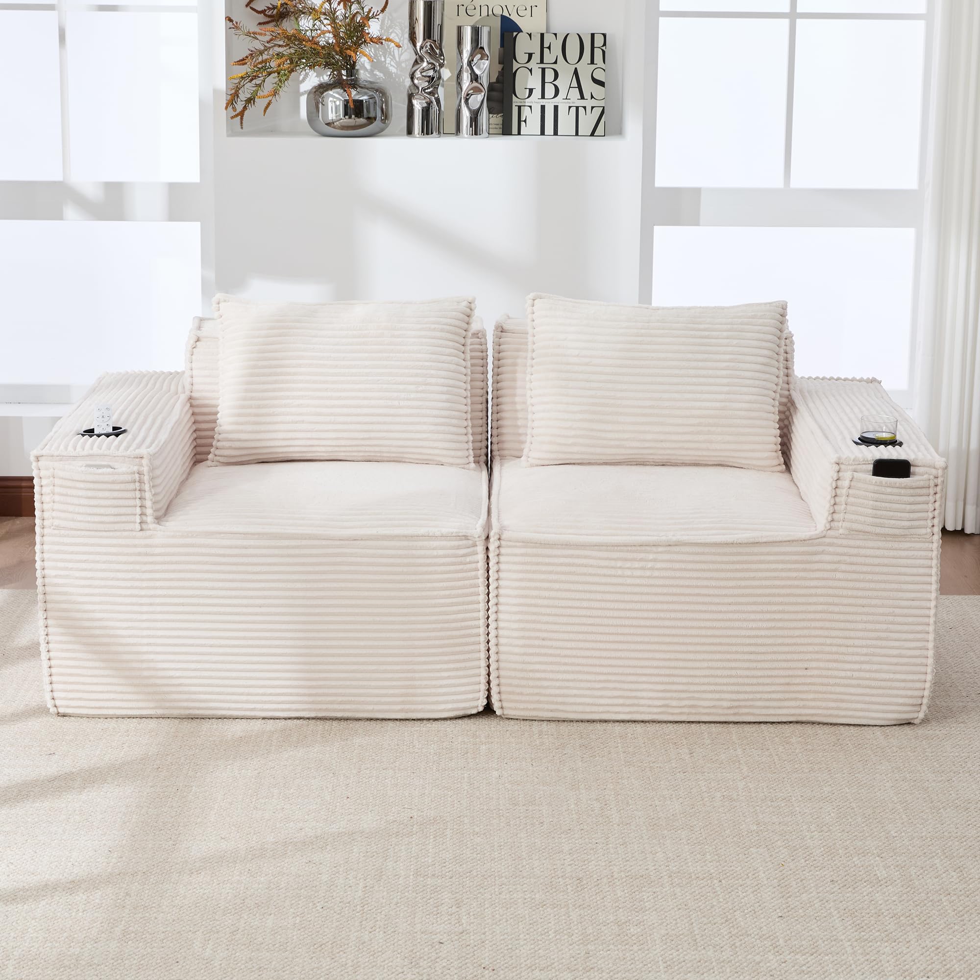 Sofá de pana modular de 2 plazas ideal para salones modernos y pisos pequeños