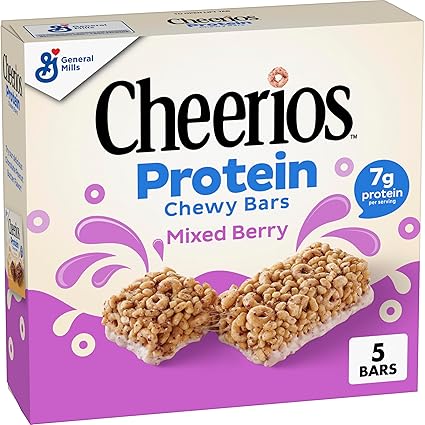 Cheerios Protein Chewy Bars, Snack Bars, Mixed Berry, 5 Ct, 6.35 oz