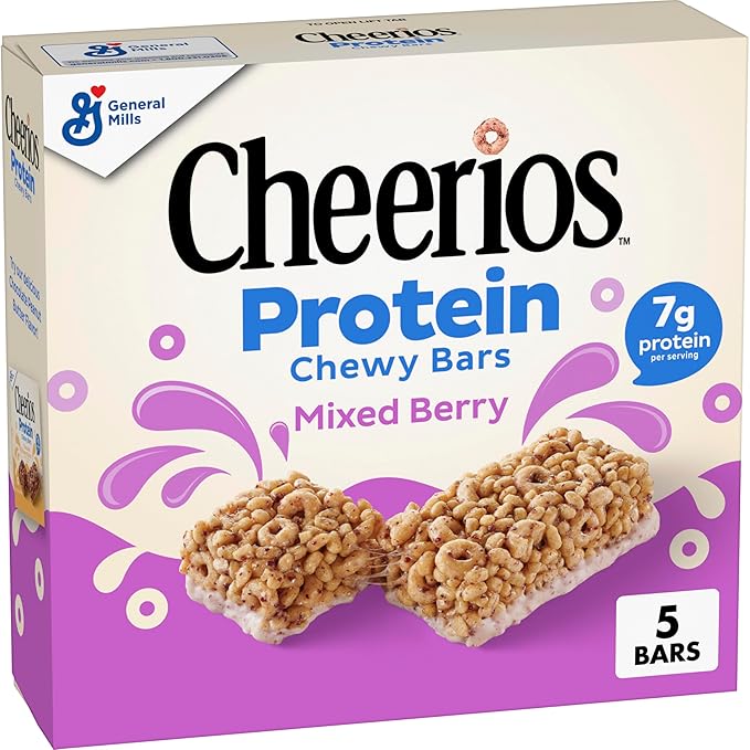 Cheerios Protein Chewy Bars, Snack Bars, Mixed Berry, 5 Ct, 6.35 oz