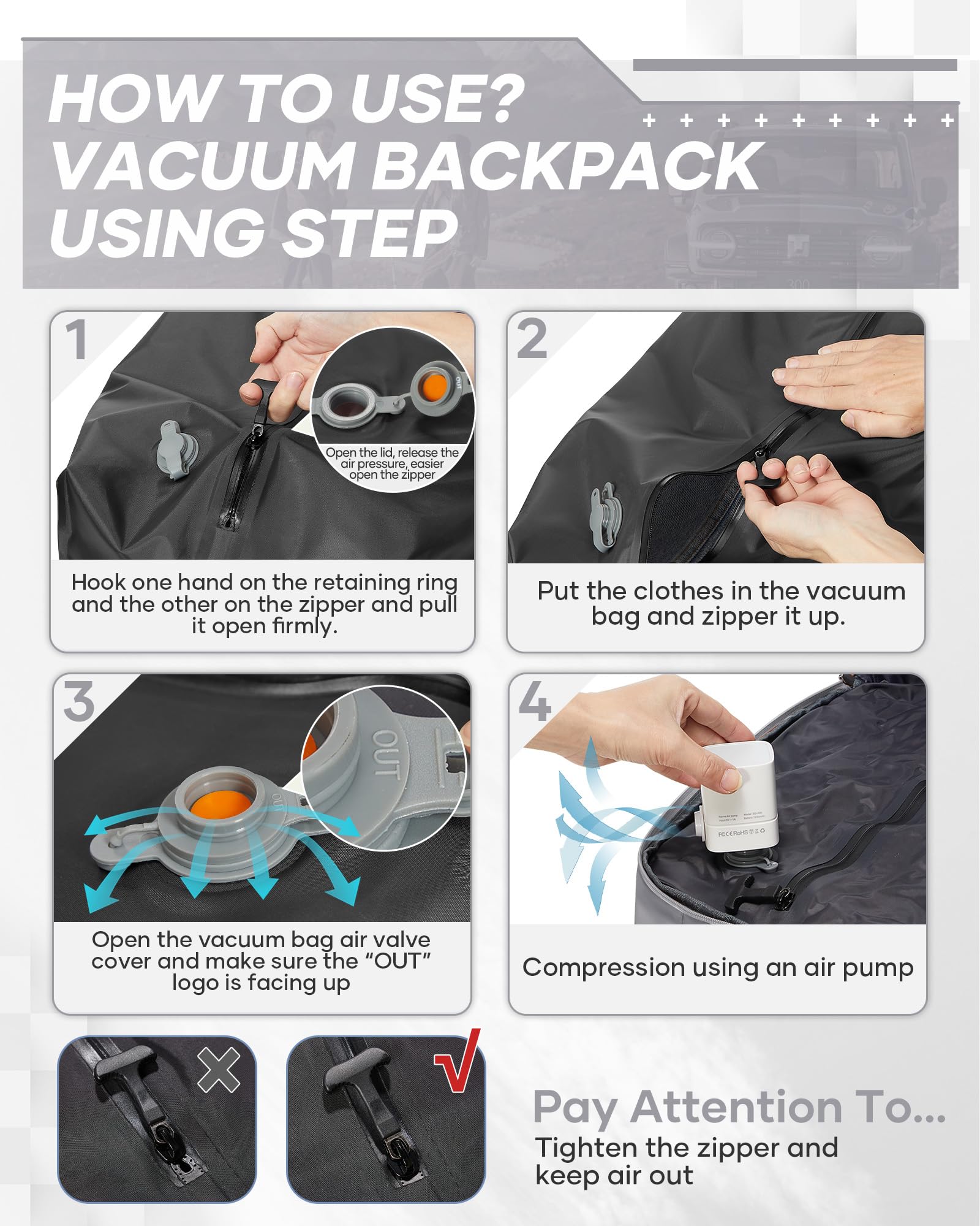 SZLX Sac à Dos Sous Vide Bagage à Main Pour Femmes, Sac à Dos Airbag Avec Système De Vide Pour Le Voyage, Ryanair Travel Ruscksack Taille Cabine Avec Pompe étanche Valise Sous Vide Pour Homme