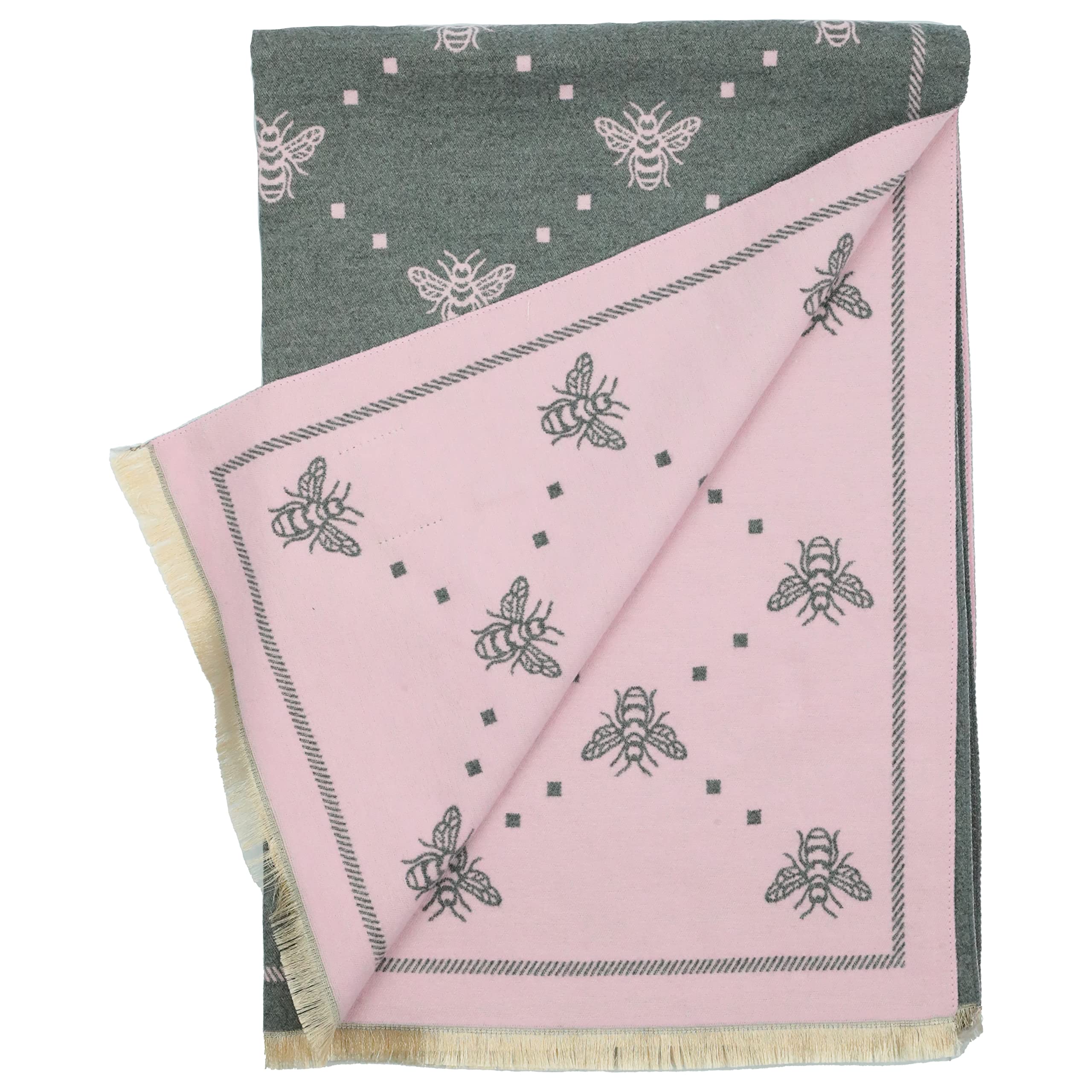Hazy Blue Women's Bee Dots Grey Pale Pink Bees New Heritage Collection - Scarves Wrap Scarfs Lightweight Reversible Cashmere Feel Shawl, Neck Wrap