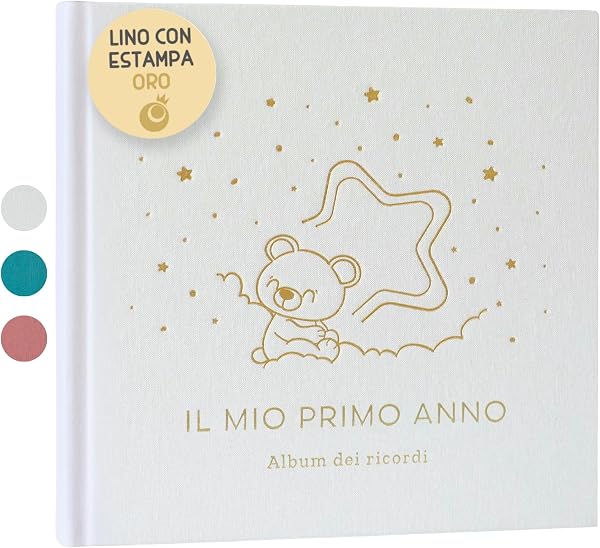 Album Nascita Bambina e Bambino Il Mio Primo Anno Copertina In Lino e 75 Pagine + Adesivi | Libro Ricordi Neonato Ideale per Regali Nascita Bimba/o | Album Fotografico Neonato per Regali Baby Shower - 1