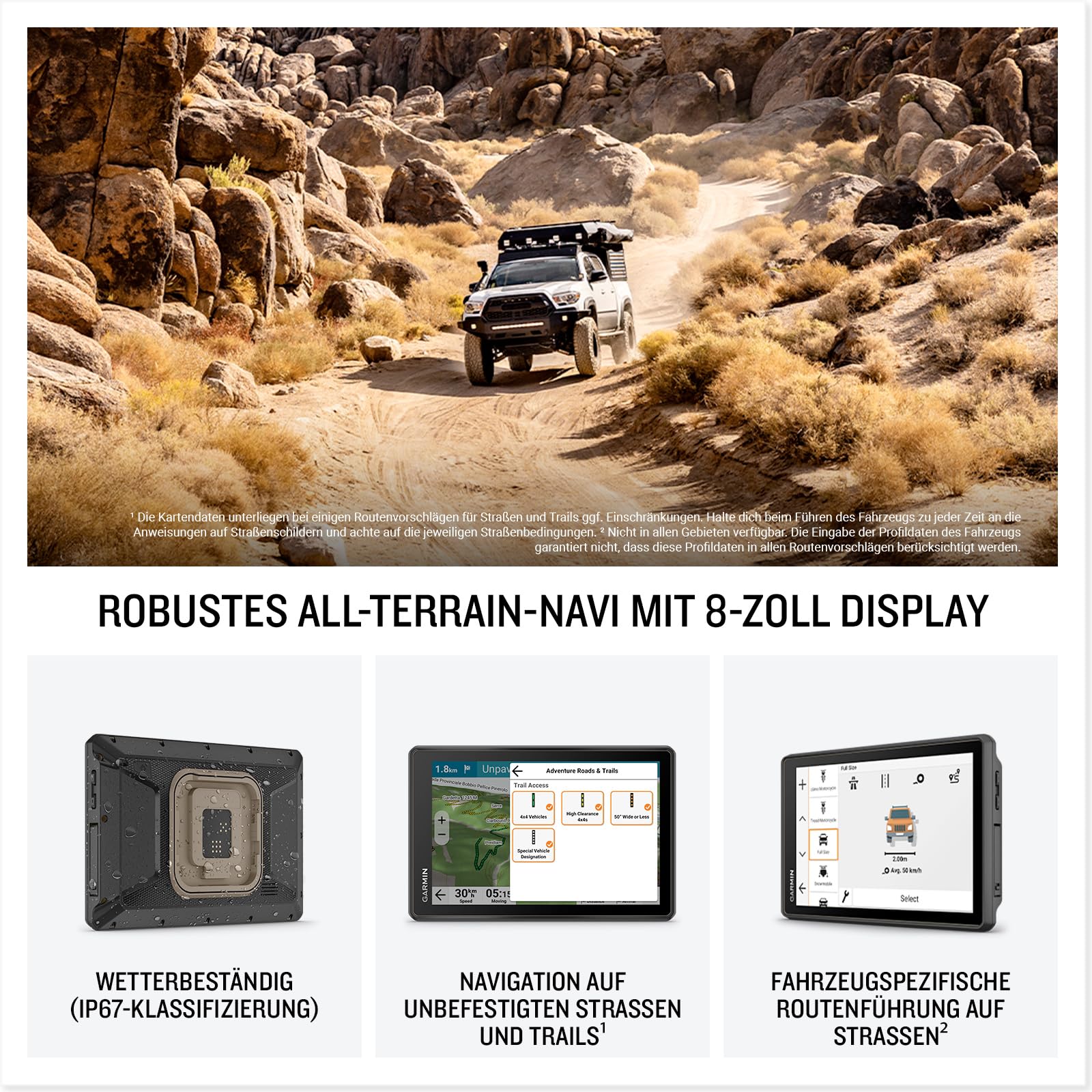 Garmin Tread 2 Overland Edition - robustes All-Terrain-Navi, 8" (20,3cm) -Touchdispay, integrierter inReach Messenger, fahrzeugspezifische Routenführung, Topo-Karten für Europa, Afrika und Naher Osten