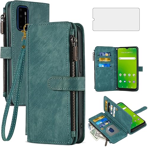 Asuwish Funda de teléfono para Cricket Dream 5GAT&T Radiant Max 5G Funda tipo cartera y protector de pantalla de vidrio templado, soporte para