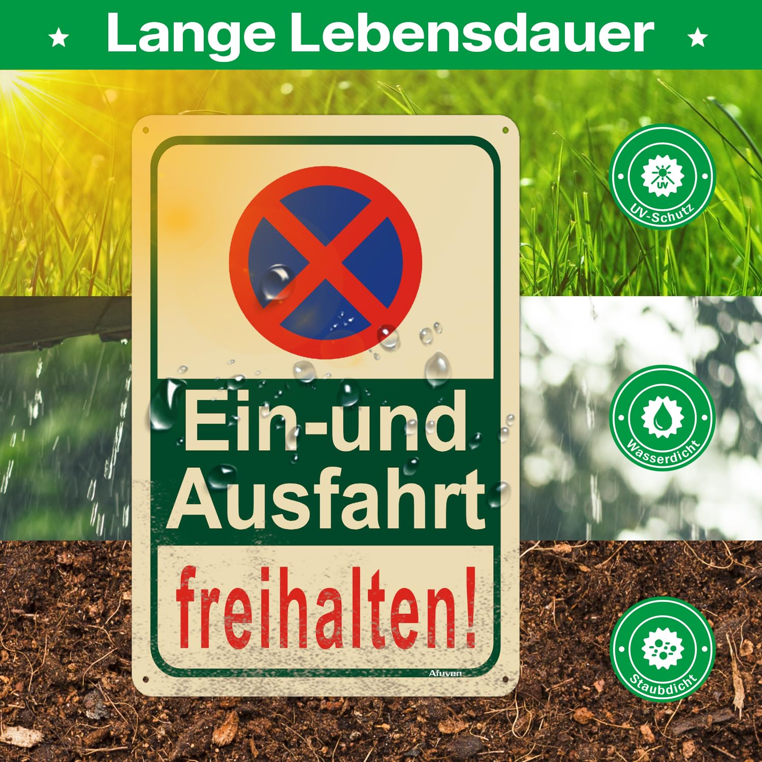 Schild 'Ausfahrt Freihalten' 175x65 Mm – Aluminium, Edelstahloptik, Wetterfest, 2-fach Gelocht