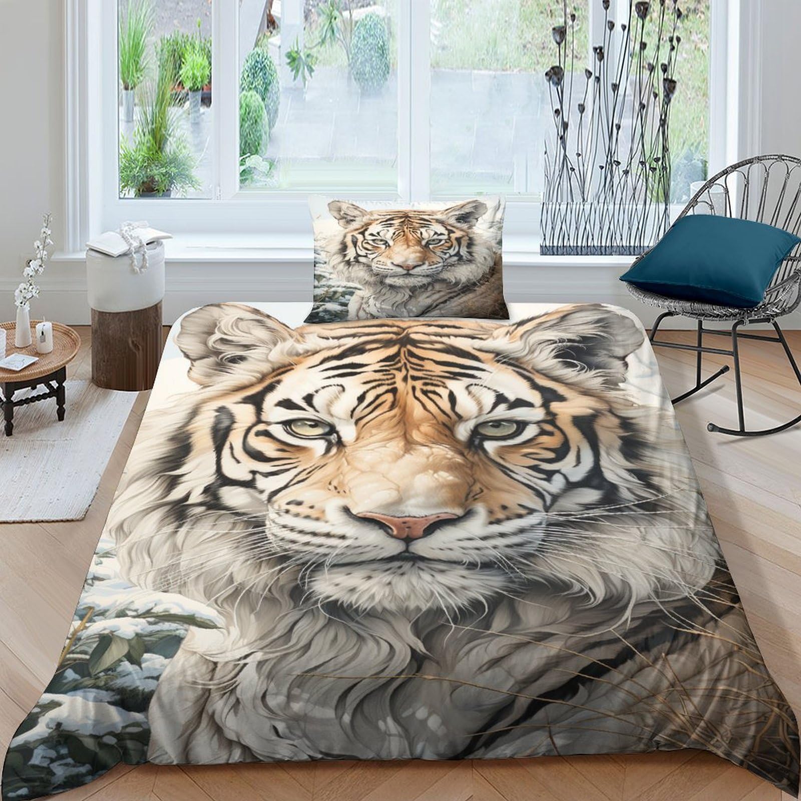 Housse de couette tigre 3D en microfibre 135x200 cm avec 2 taies de lit