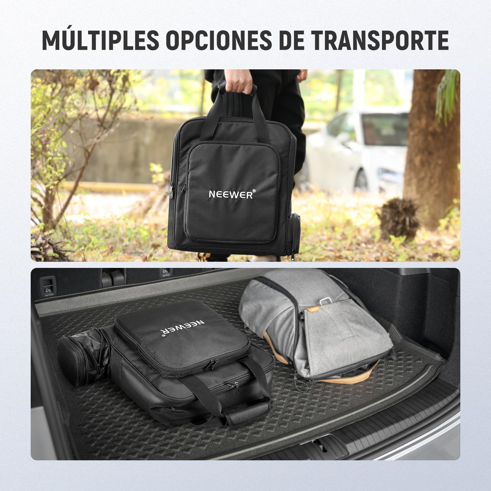 NEEWER Bolsa de viaje portátil compatible con mini plato y accesorios Starlink, funda protectora ligera para transporte al aire libre con sección separada para trípode plegado, soporte de luz de hasta