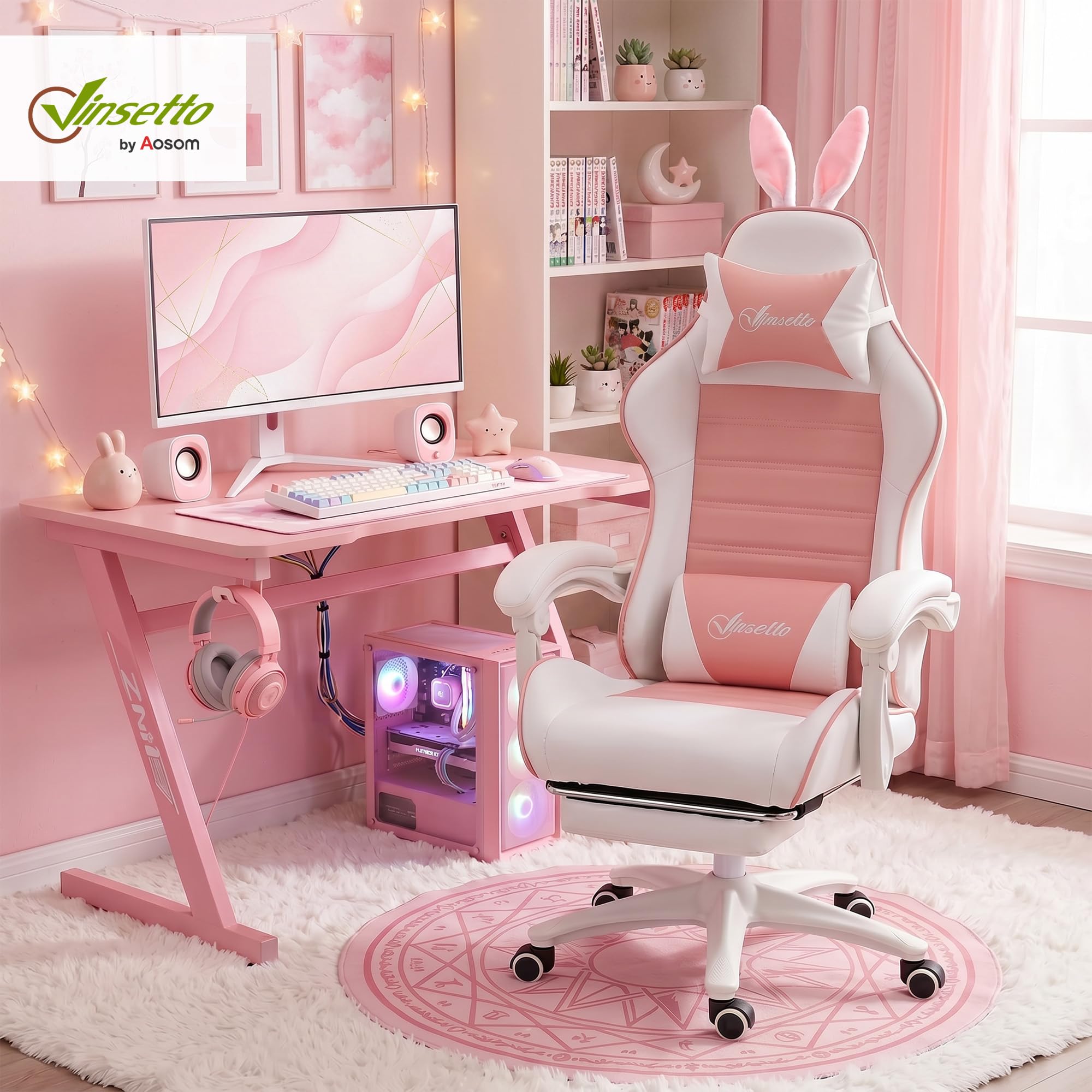 Vinsetto Chaise Gaming Fauteuil Gamer Dossier Inclinable Rose
