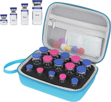Peptide Case for Fridge & Insulin Cooler Travel Case - 15 Slot Vial Holder Organizer for 3ml 10ml Vials, Protective Storage for Diabetics, GLP-1, Semaglutide & Research Lab