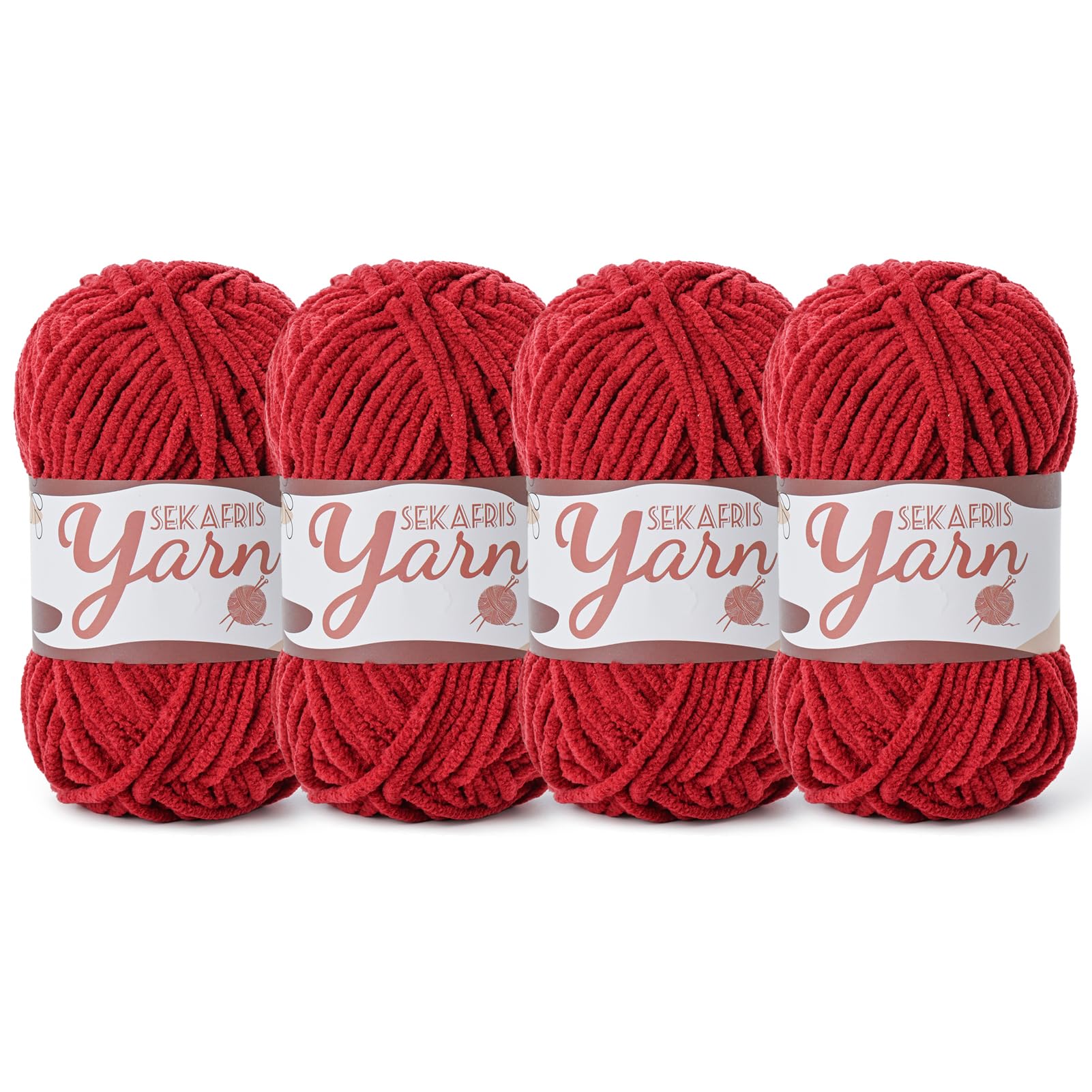 Chenille Yarn for Crocheting Crochet Burgundy Yarn 4 Pack