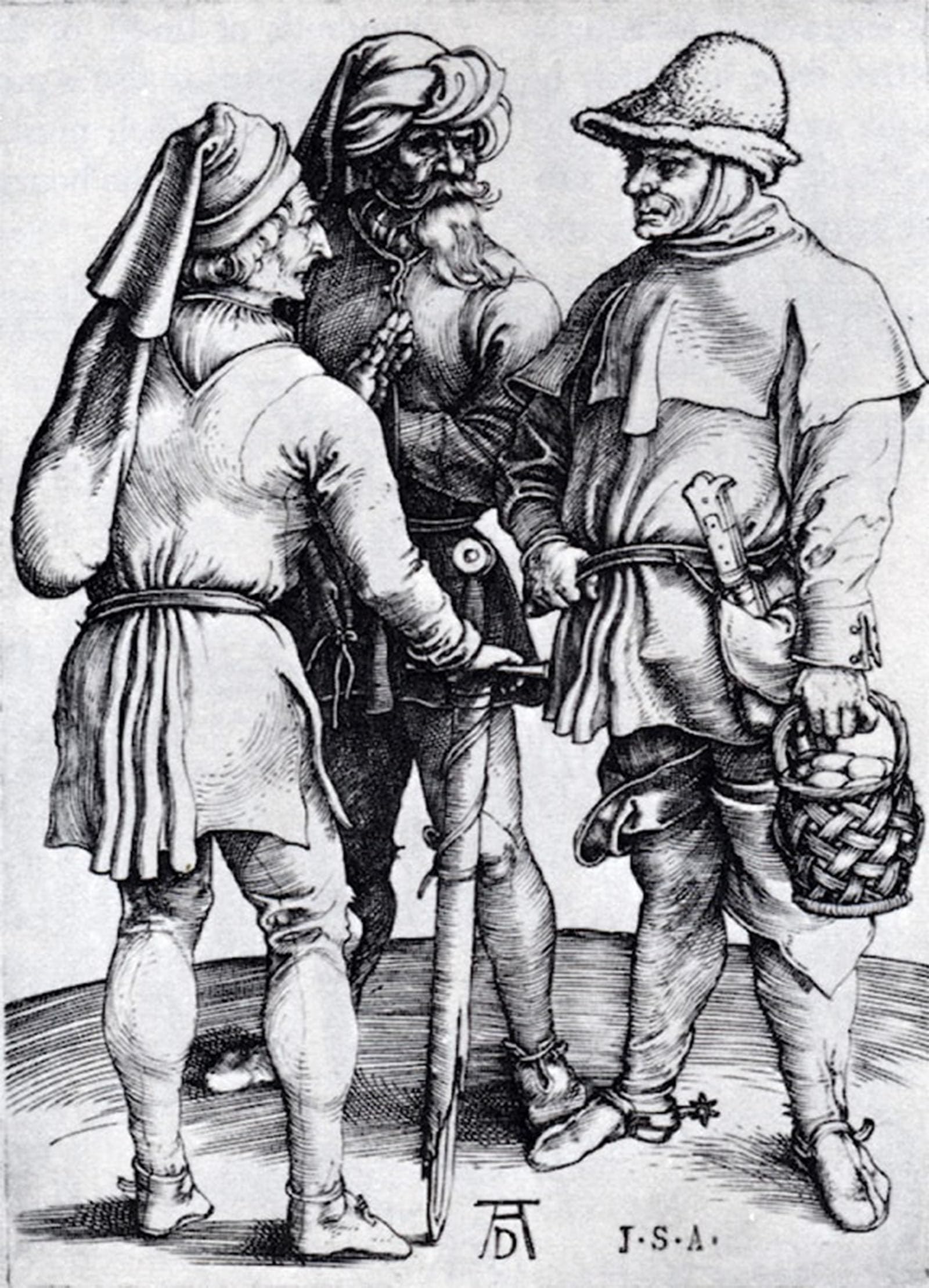 ARTXLXXBN Famous Print Painting Colorful Art Print Three Peasants In Conversation Albrecht Durer Canvas Art Decorations for Home Decor 60x90cm