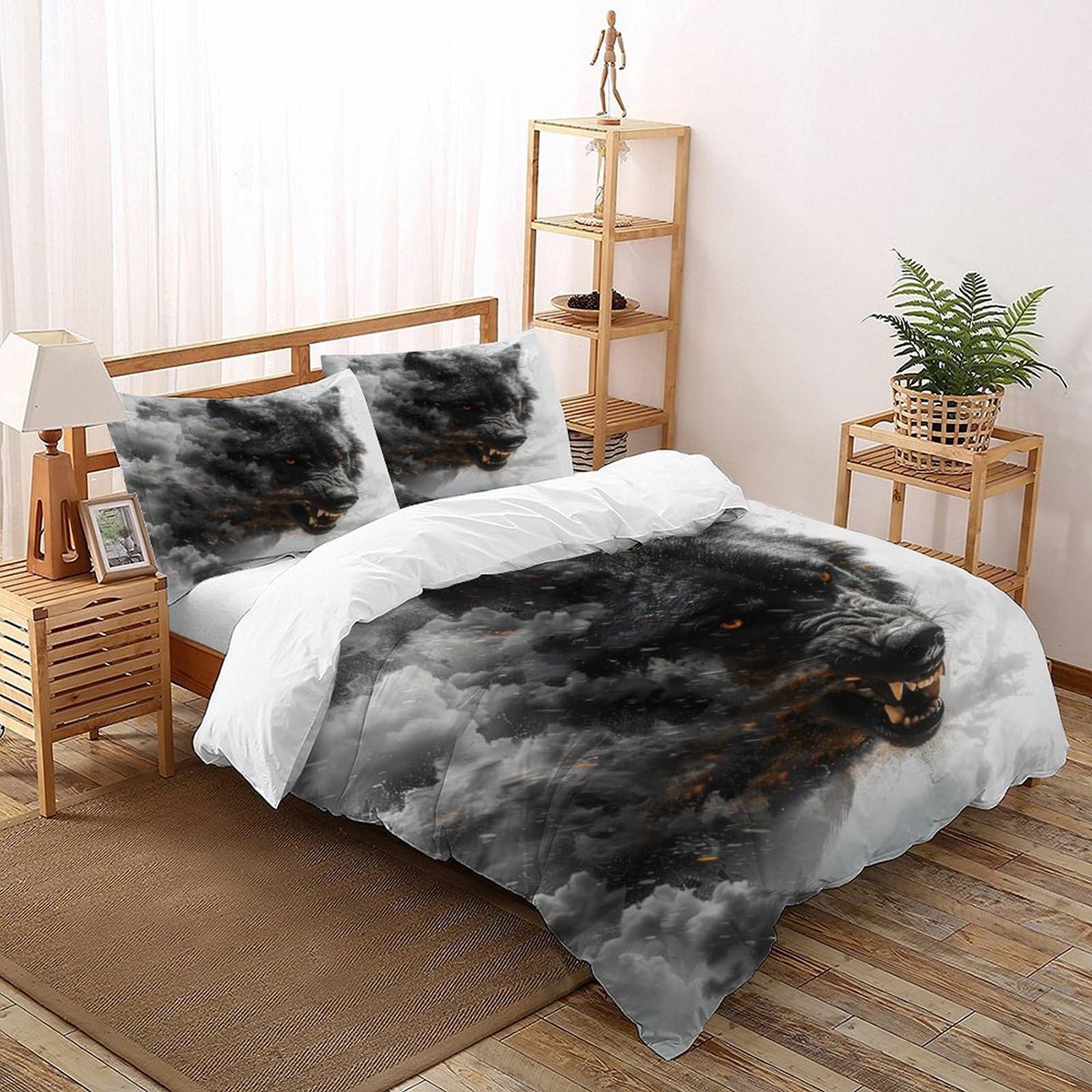 Parure de lit loup imprimé premium microfibre double 200x200