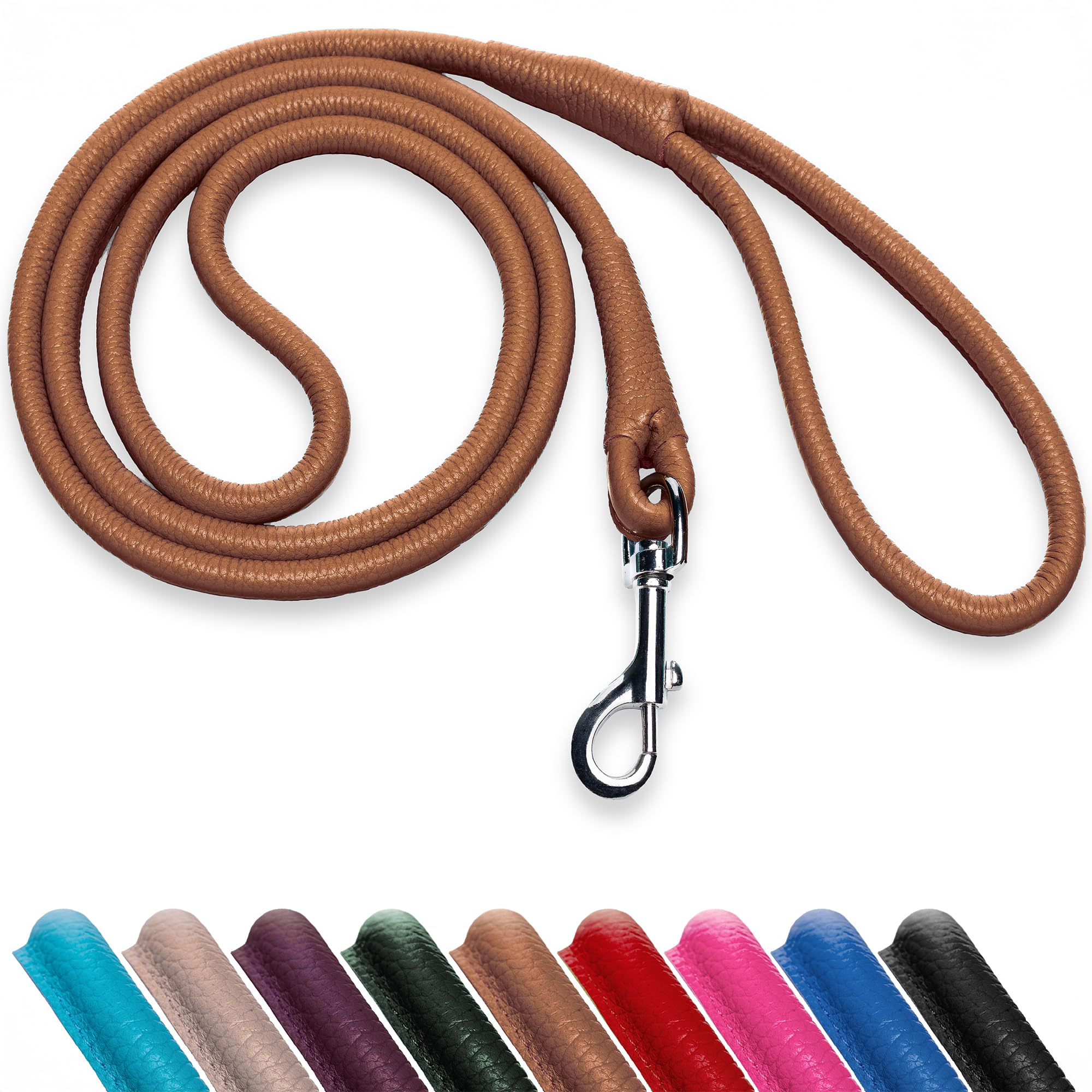 OOPSDOGGY Rolled Leather Dog Lead 6ft Heavy Duty Training Leash for Small Medium Large Dogs & Puppy Black Brown Red (Brown, Small)