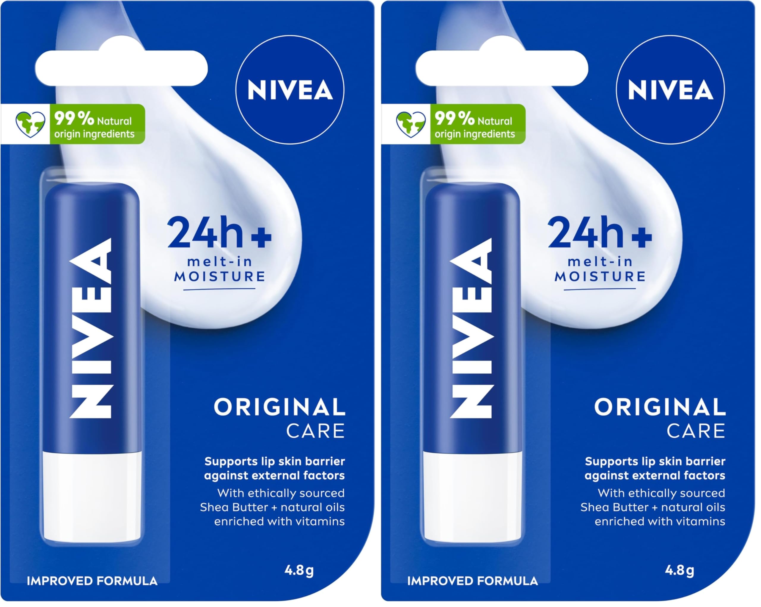 NIVEA Original Care Lip Balm 4.8g (2 pack) | Moisturising Lip Balm | 24-hour Hydration | Enriched with Shea Butter | Helps Soften Chapped Lips | Nourishing Formula for Everyday Use - 8 count (Pack of 2)