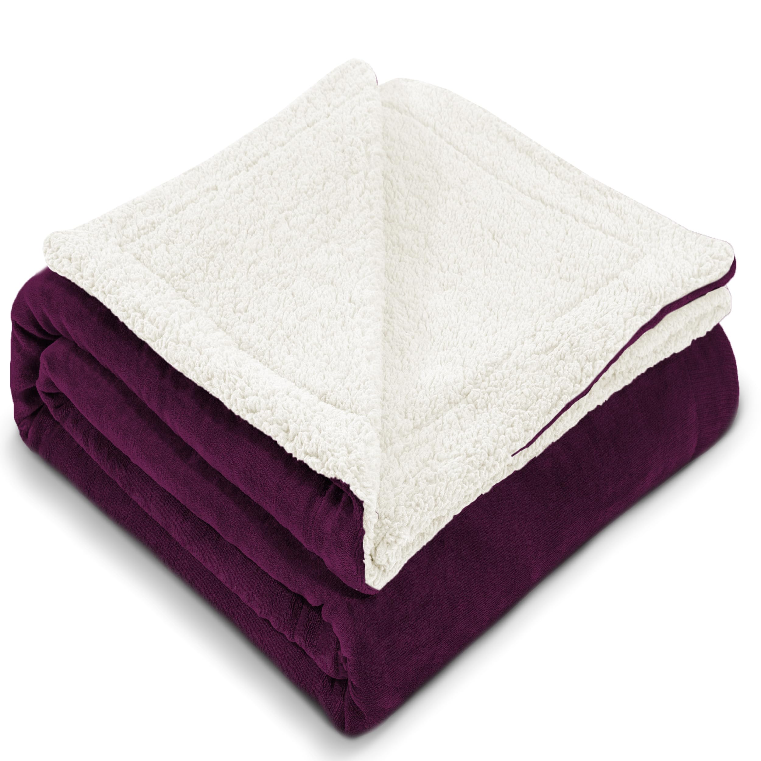HOMEYA - Manta Borrego Franela y Sherpa - Manta Reversible para Sofa Suave y Calido 130 x 160, Manta Polar para Adulto y niño, 100% Poliester, Morado