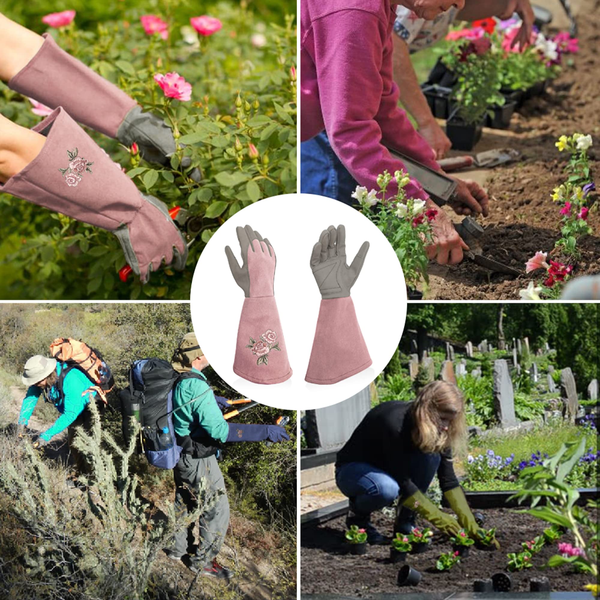 Guantes de jardinería con diseño de rosas, de piel sintética, con protección completa contra espinas, largos, resistentes a pinchazos, para jardinería