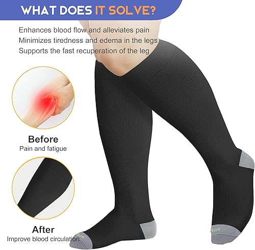 Miniatura 14 de LEVSOX Calcetines de compresión de talla grande para mujeres y hombres, pantorrilla ancha, extra grandes, 15-20 mmHg, hasta la rodilla, calcetines 3