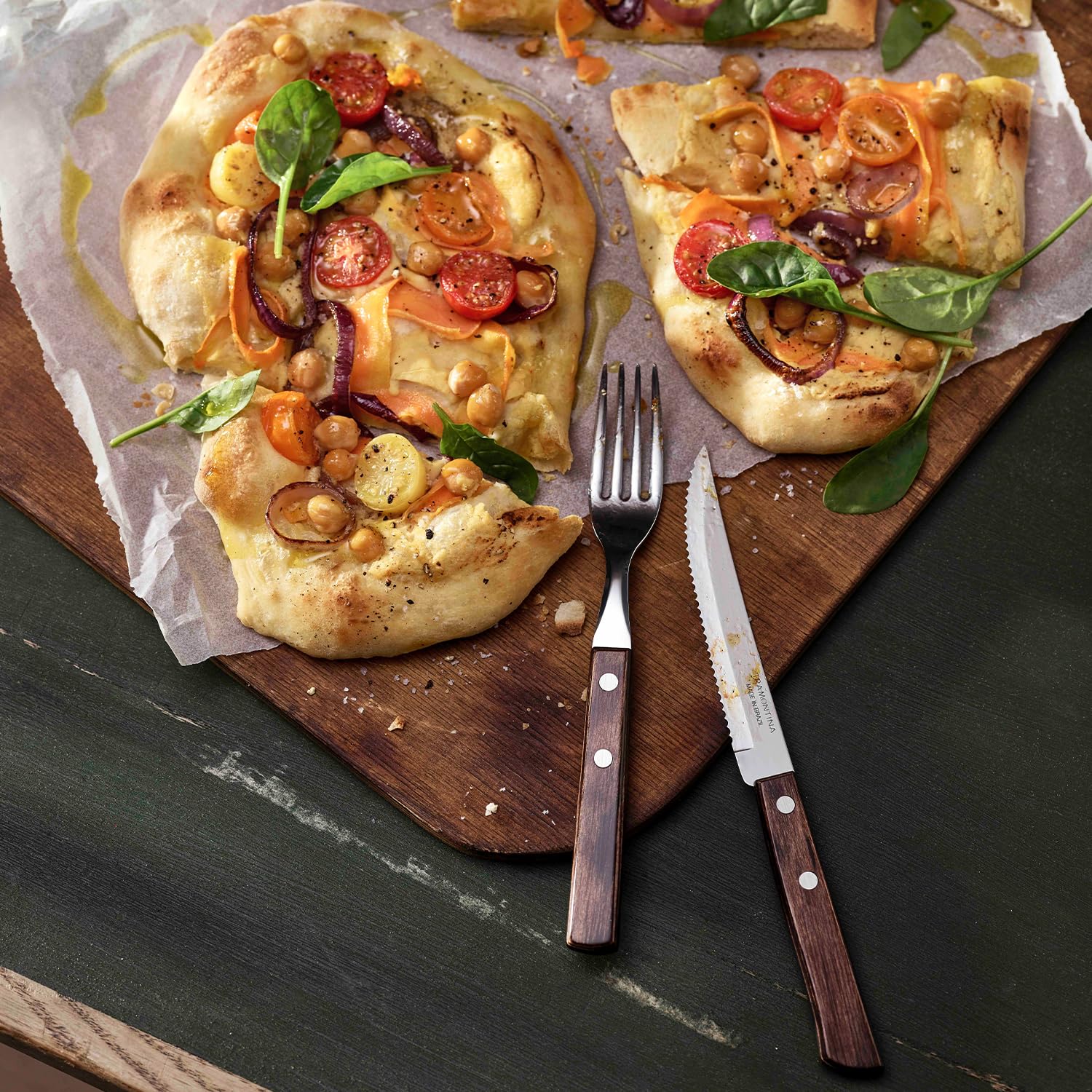 Tramontina Steakbesteck Pizzabesteck, 12-teiliges Set, für 6 Personen, Steakbesteckset, rostfreier Edelstahl, FSC zertifizierter Echtholzgriff, spülmaschinenfest