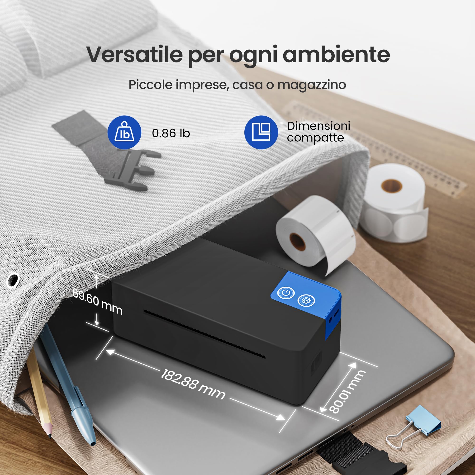 Stampante termica Bluetooth 4x6 per spedizioni, compatibile DHL/Amazon/Shopify/Etsy/UPS, iOS/Android/Windows/Mac - Nero