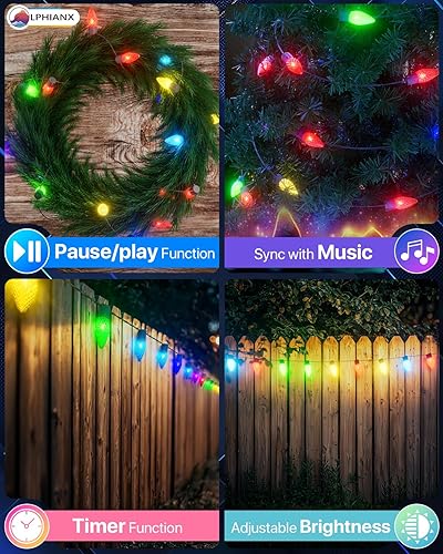 Miniatura 5 de Luces de Navidad inteligentes C9 para exteriores, 115 pies, 150 LED, tira de luces RGB controladas por aplicación con más de 80 modos de cambio de