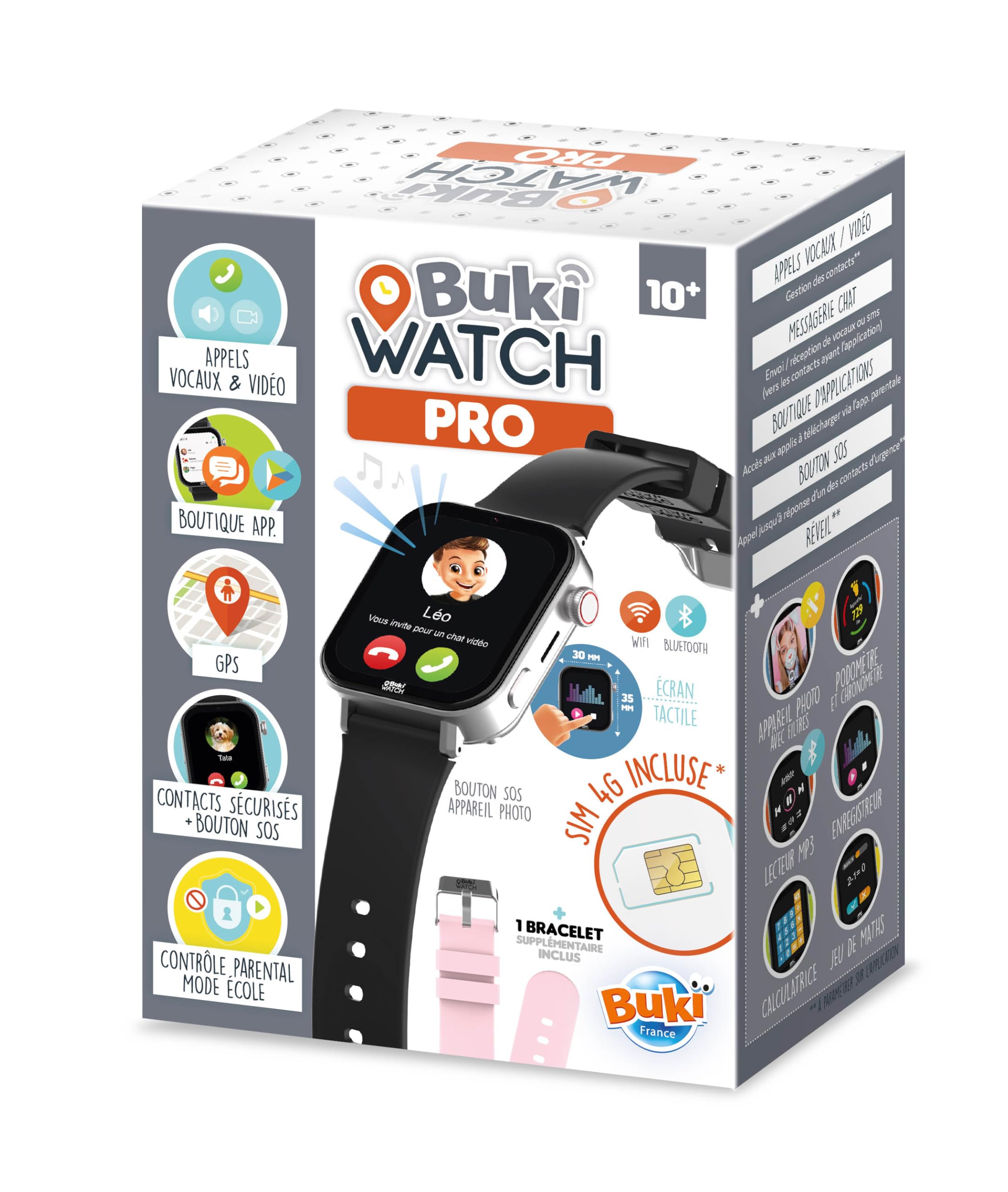BUKI FRANCE - Montre Connectée Enfant Carte SIM Incluse – Appels, GPS, Vidéo, WiFi, Bluetooth – Bouton SOS, Application Parentale – Idéal Premier Téléphone - BUKI WATCH PRO - PRO01 - FRANCE UNIQUEMENT