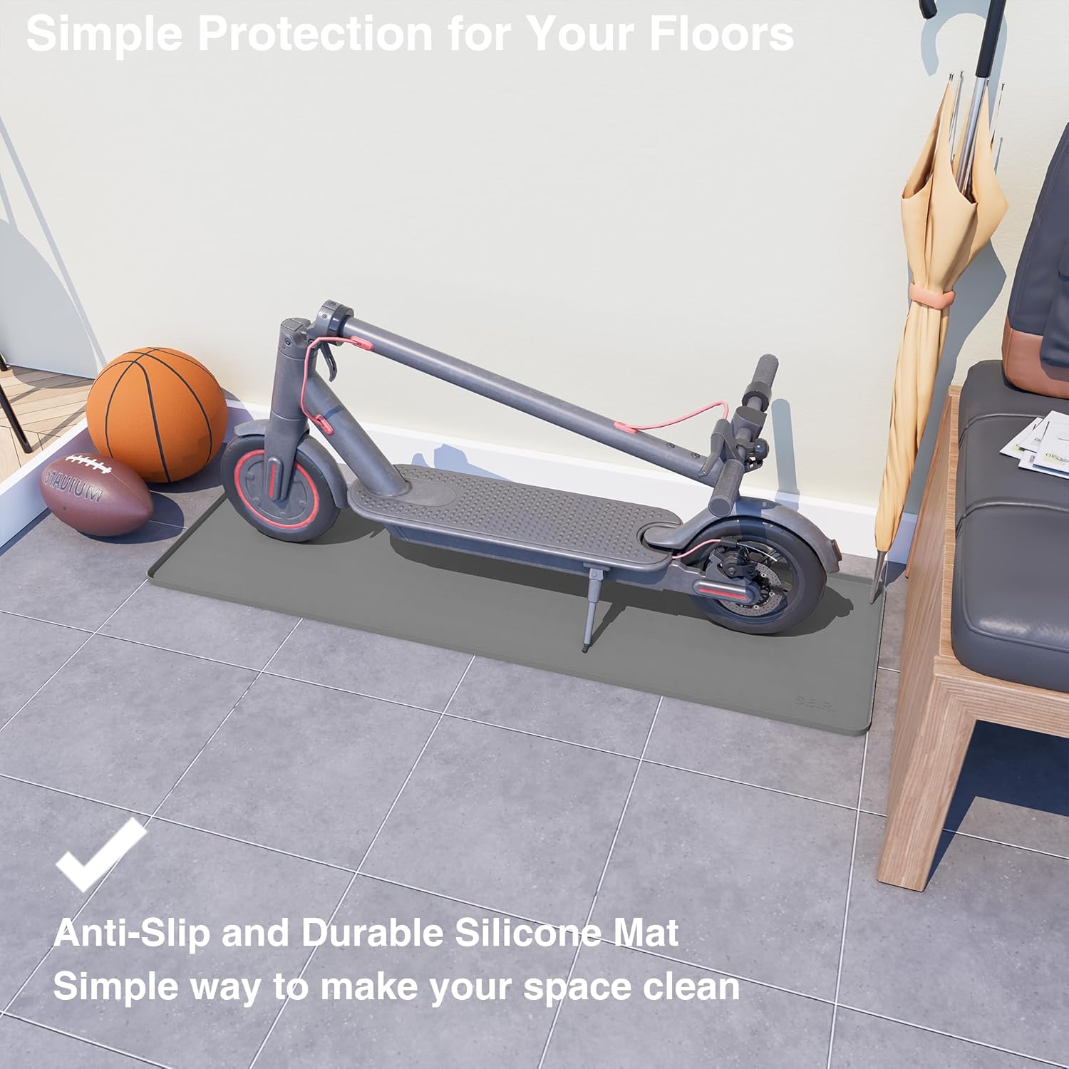 SEIRI Floor Protection Mat for Electric Scooter | 48" x 15" in | Waterproof, Non-Slip, Durable, Easy Clean | Protects Floor from Dirt, Scratches, Moisture | Perfect for Home, Office, Garage