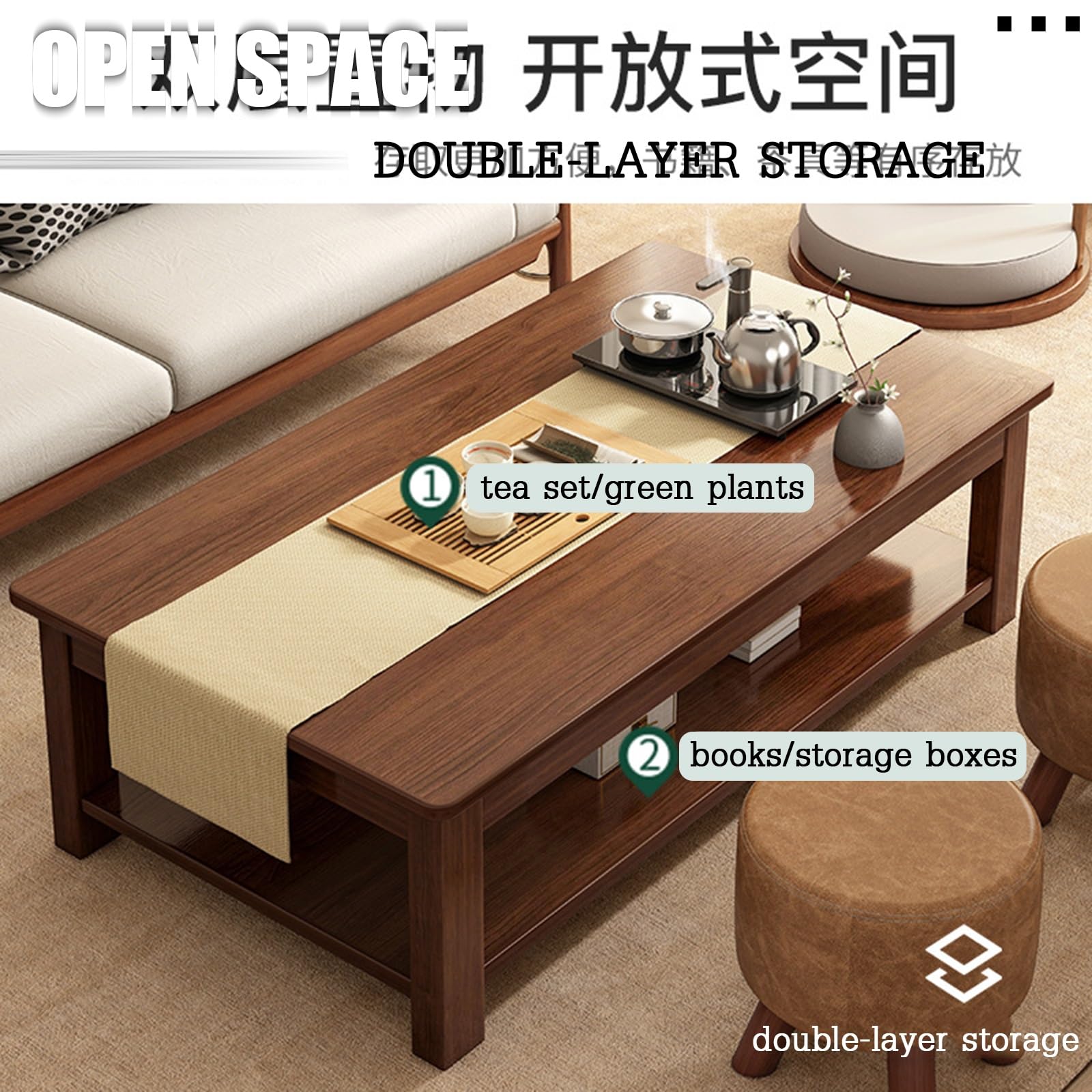 Amazon.com: DIHRVTHC Wooden Coffee Desk Tea Table Low Table 2-Tier 