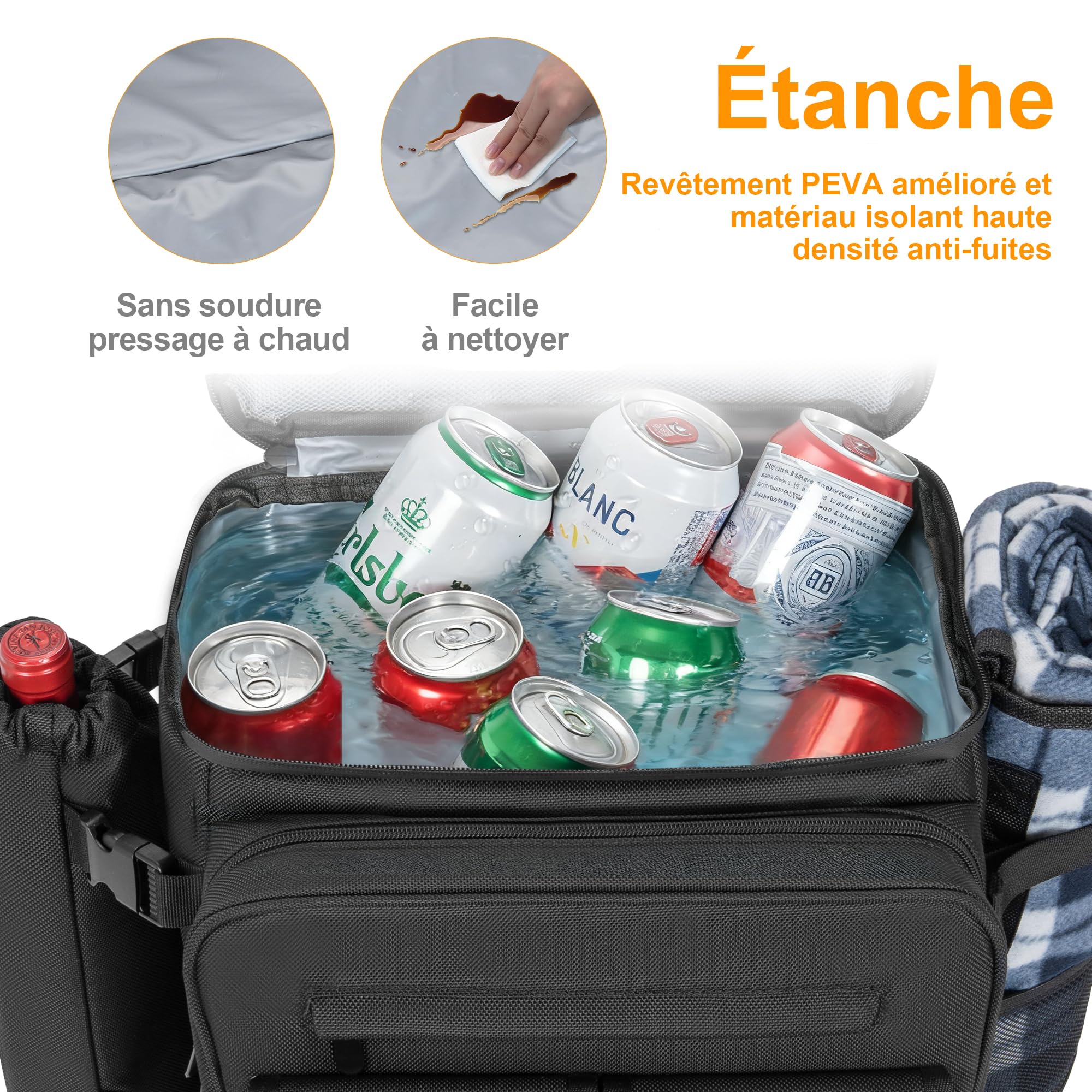 OUUTMEE 30L Sac à Dos de Pique-Nique pour 2 Personnes avec 2 Compartiments Réfrigérants Isolés et Étanches, Sac de Pique-Nique avec Vaisselle et Couverture, pour Plage, Camping, Randonnée (Noir)