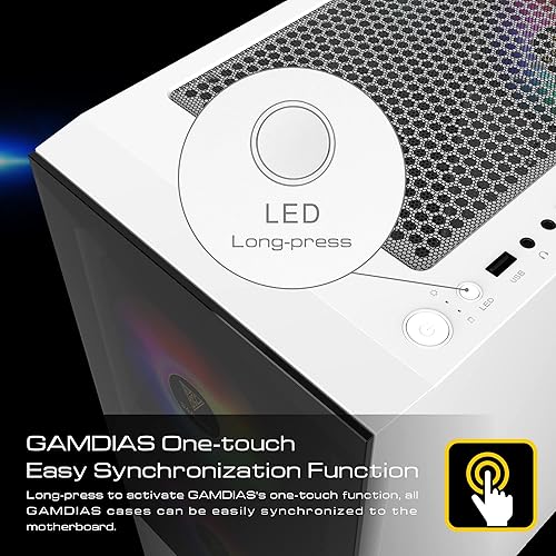 Miniatura 4 de GAMDIAS Carcasa de PC de media torre RGB para juegos RGB con panel lateral de vidrio templado y un filtro de polvo magnético y 3 ventiladores ARGB